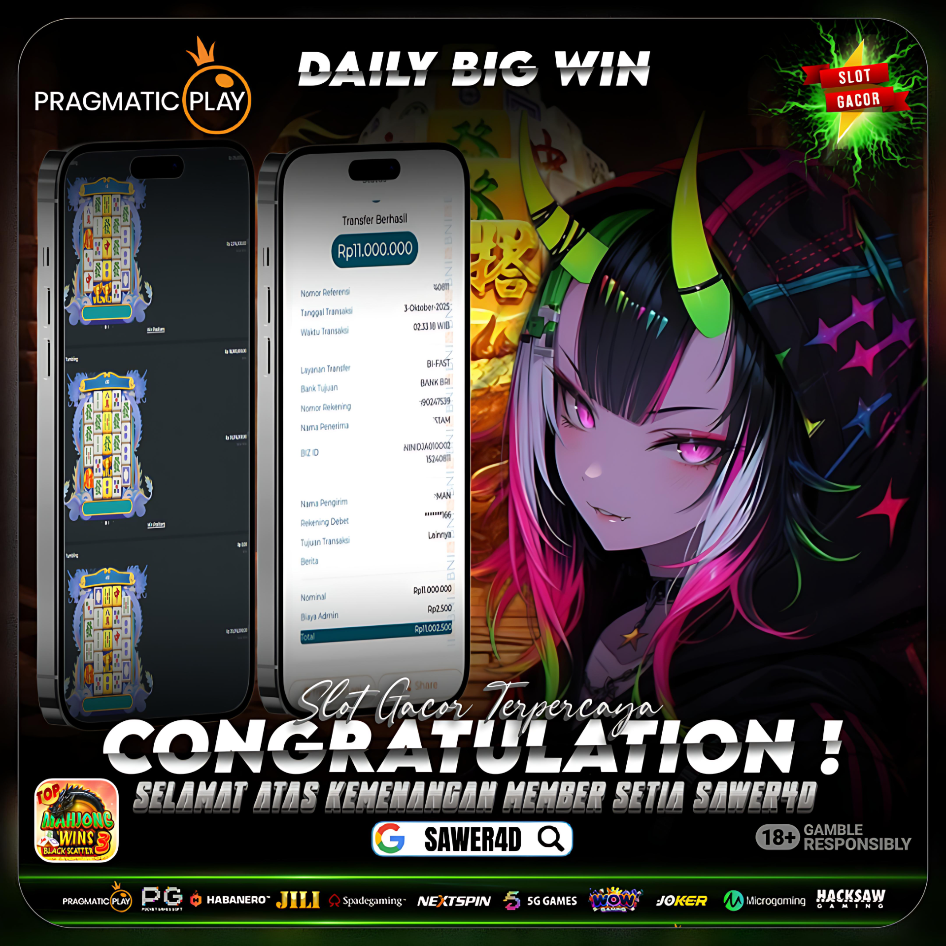 PRAGMATIC PLAY - JACKPOT SLOT MAHJONG WINS 3 Rp.11.000.000,- LUNAS