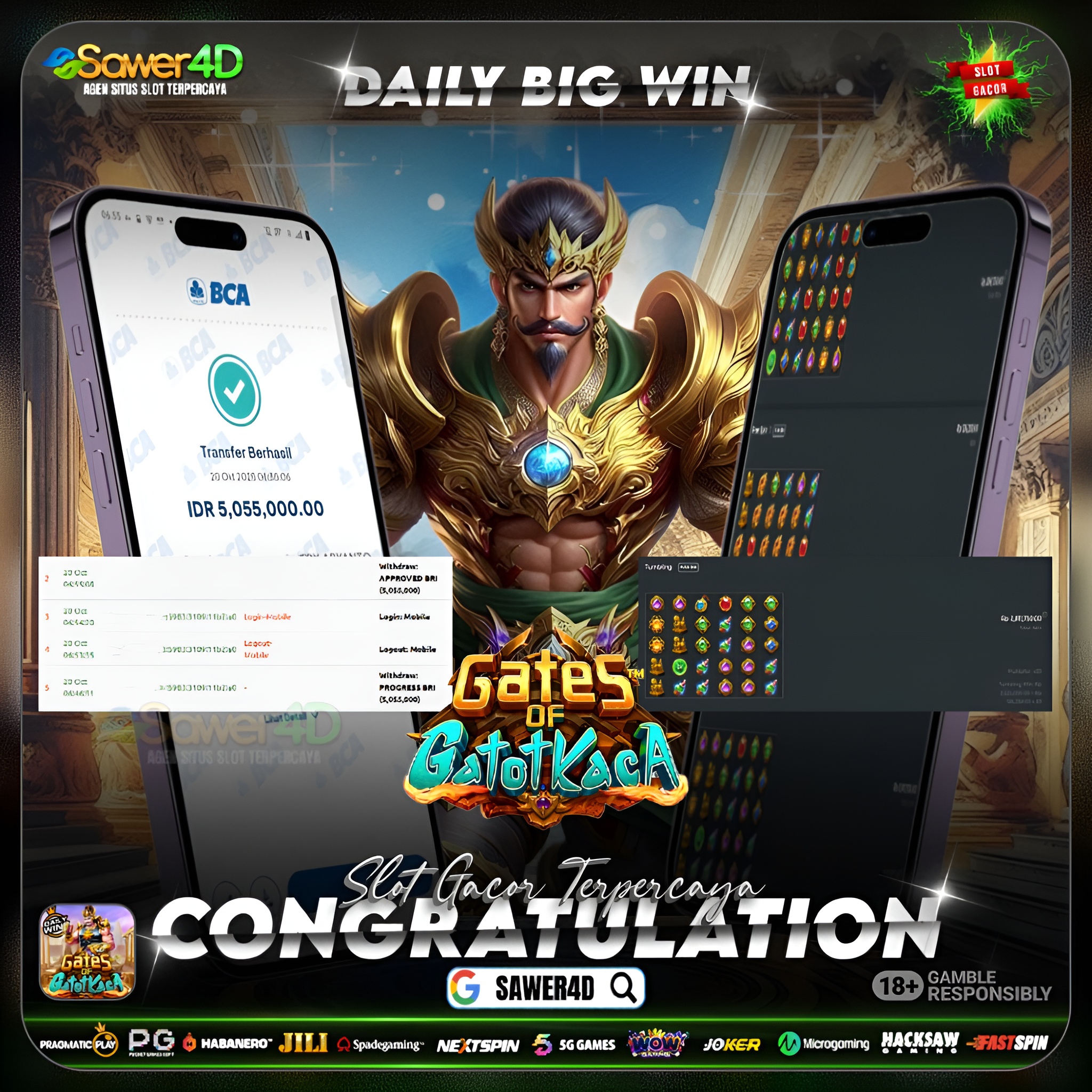 PRAGMATIC PLAY - JACKPOT SLOT GATES OF GATOT KACA  Rp.5.055.000,- LUNAS