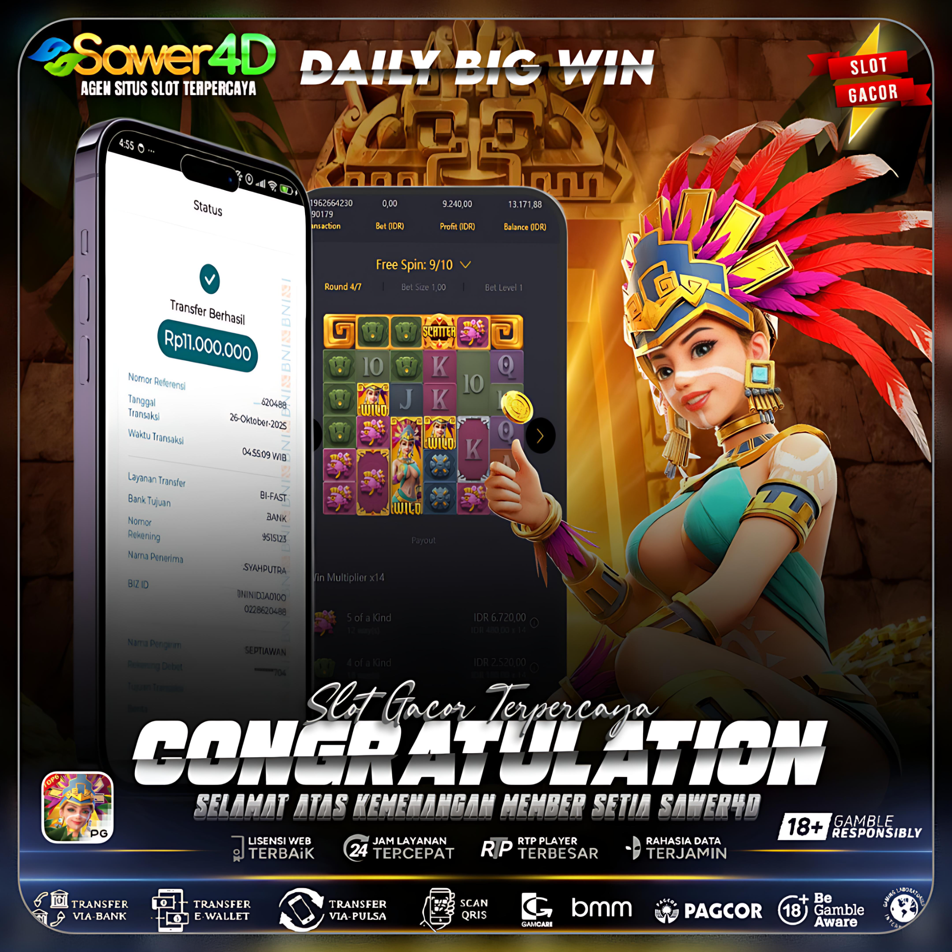 “Cuan dari harta karun suku Aztec berhasil digali! 🗿💥 Selamat untuk sang pemenang Aztec PG Soft — scatter-nya pecah, kemenangannya luar biasa! 💰⚡”