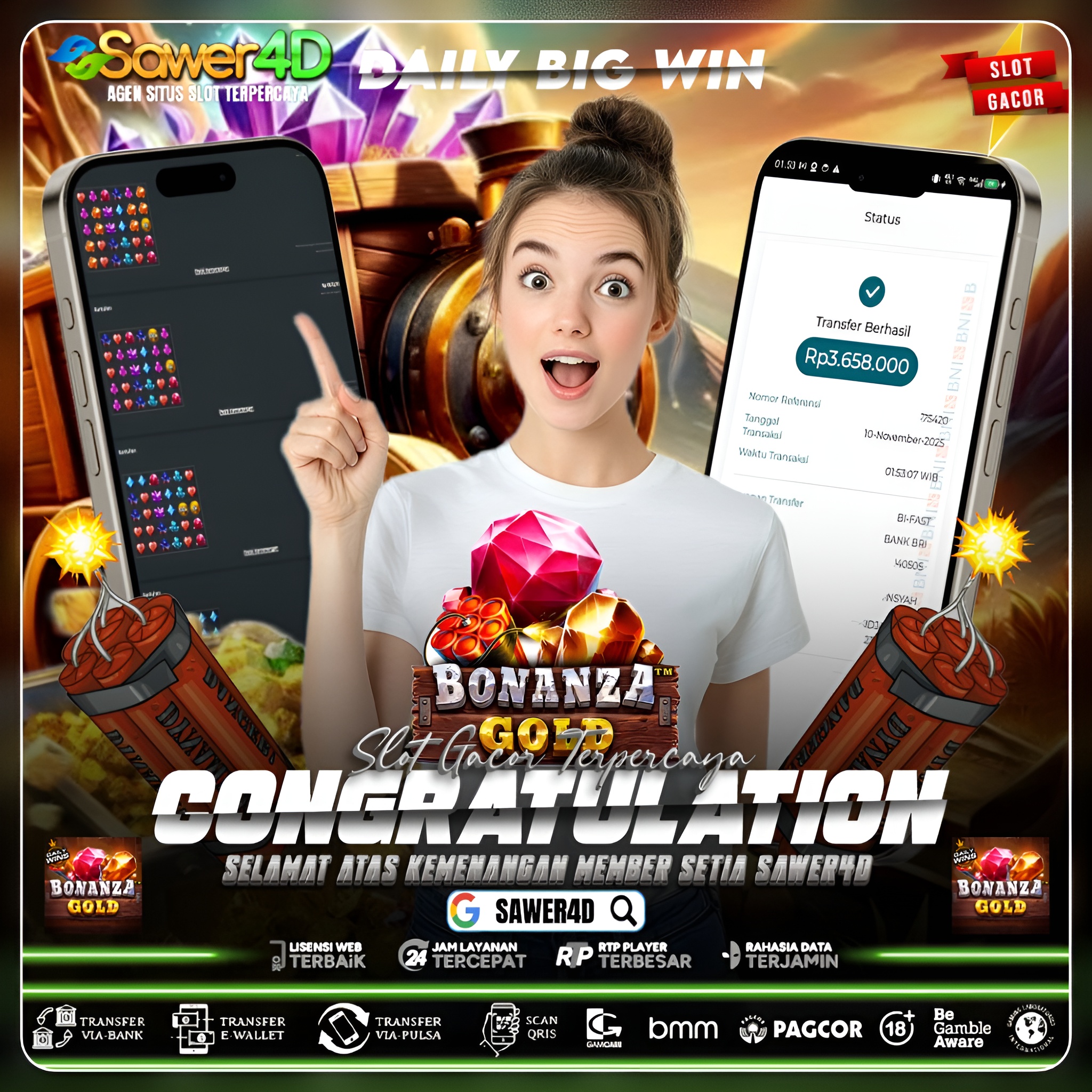 💎 “Permata Berkilau, x100 Meledak,Bonanza Gold Bergetar! x100 Ditaklukkan Sang Raja Tambang!