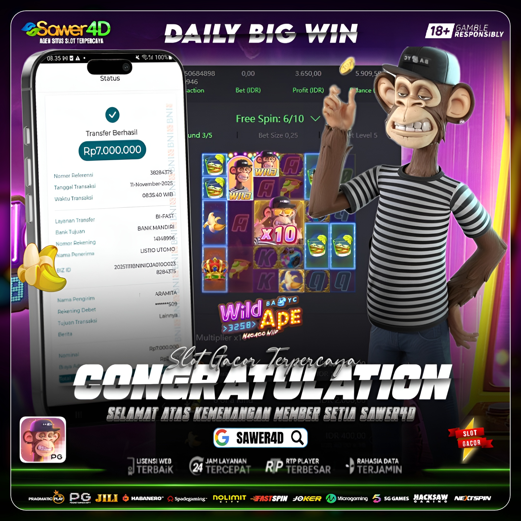 “Lagi dan lagi! Si Wild Ape ngamuk, kemenangan terus berdatangan! 🐒💸💥”