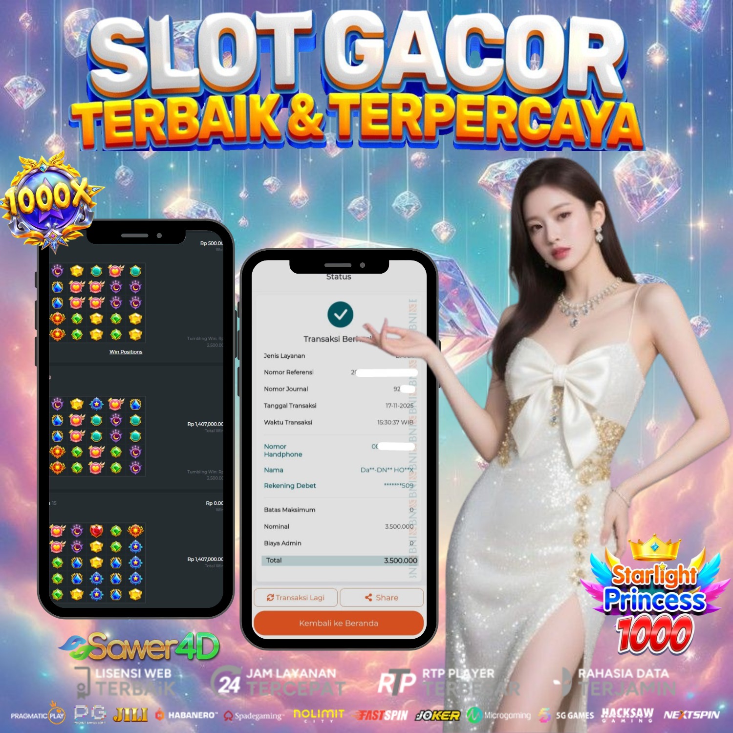 Selamat kepada member kami yang berhasil meraih kemenangan besar di Starlight Princess!