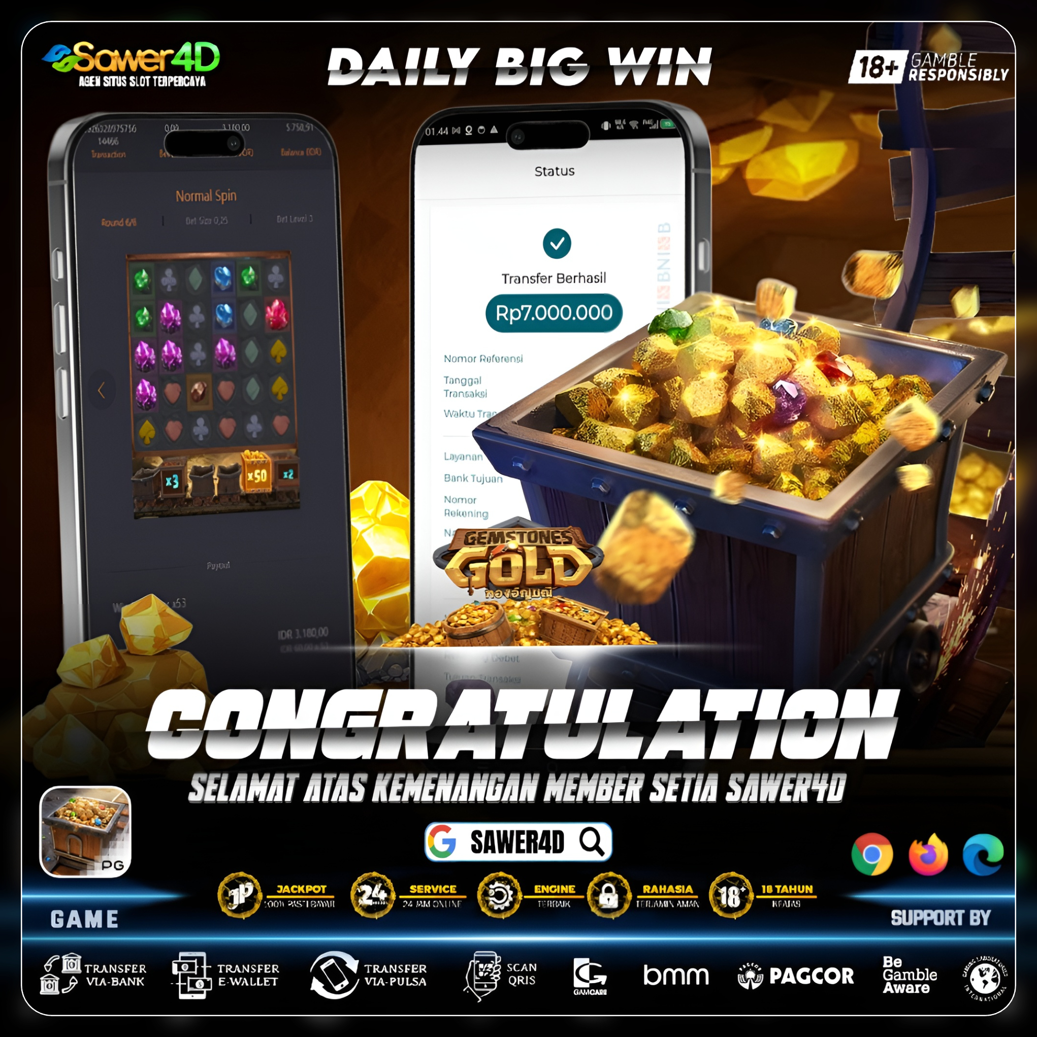 “Gemstone Gold pecah total! Kilauannya bikin layar gemetar! 💥 Gaskeun ikut ngerasain keseruannya—saatnya kamu yang meraih kemenangan!”
