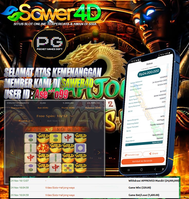 Selamaaat! Kemenangan besar meledak di Mahjong Ways 1!