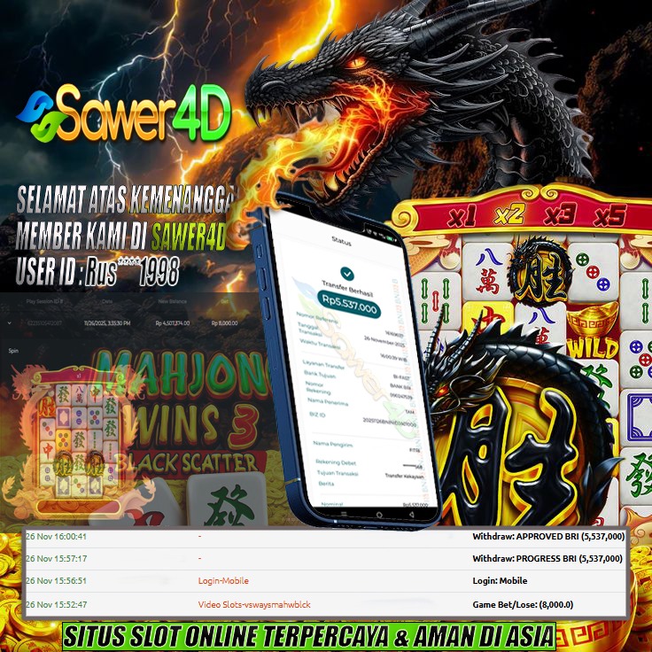 elamat untuk member setia kami yang berhasil menyabet kemenangan lewat Black Scatter Mahjong!
