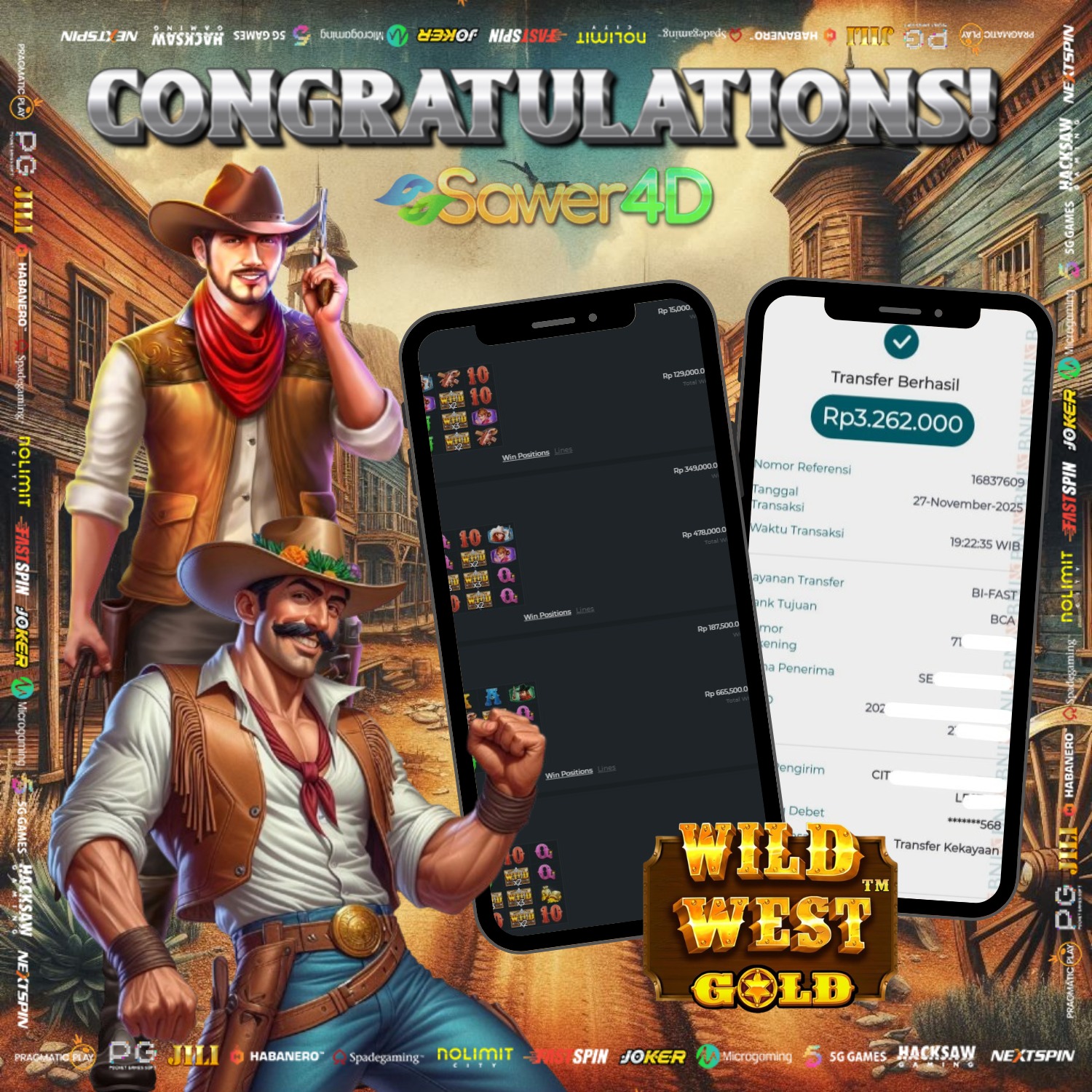 Yeehaa! Selamat bro! Kemenangan gede meledak di Wild West Gold!