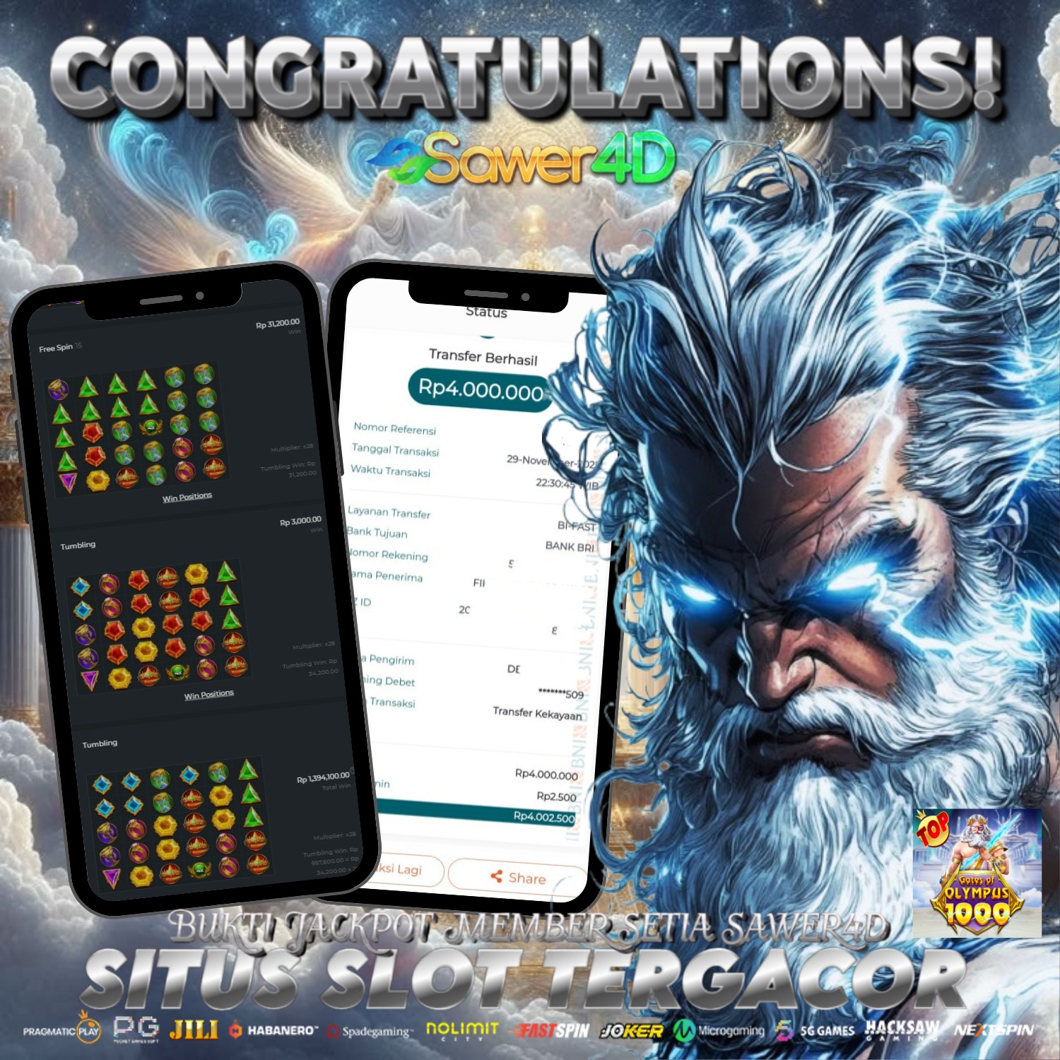 ✨ SELAMAT ATAS KEMENANGAN DI GATES OF OLYMPUS! ✨