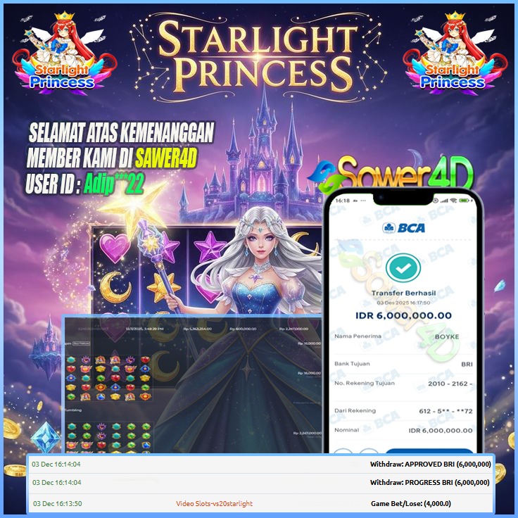 Selamat bosku! Starlight Princess meledak cantik, petir turun bertubi-tubi! Kemenangan besar mendarat mulus!