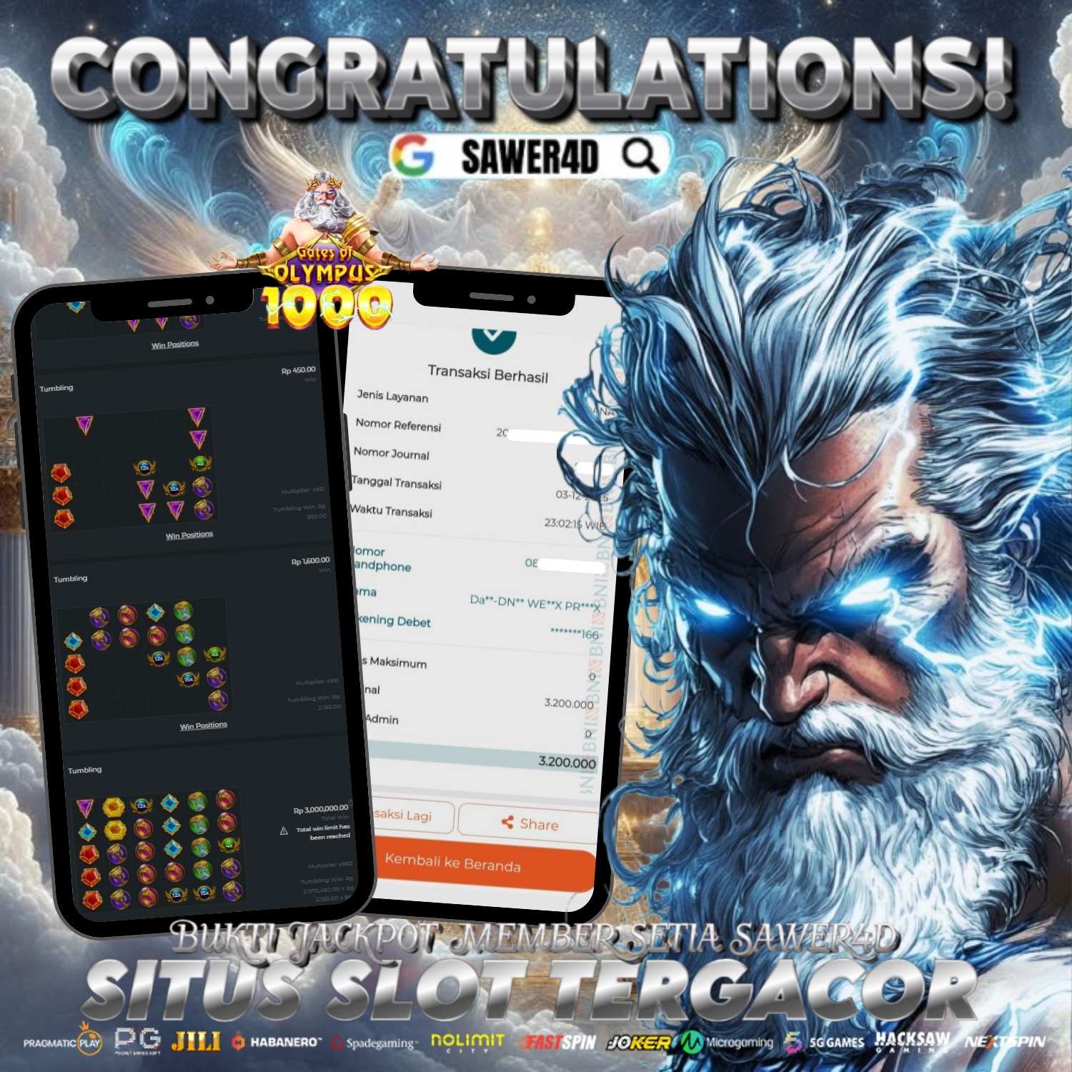 Boom! Petir Zeus turun dan kasih kemenangan besar buat bosku! ⚡👑 Mantap!