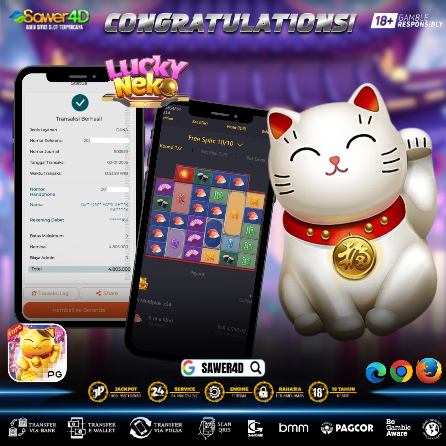 Selamat menikmati hasil kemenangan di Lucky Neko 😺 Permainan stabil, simbol premium sering muncul, dan hasil akhirnya di luar ekspektasi. Cuan hari ini!
