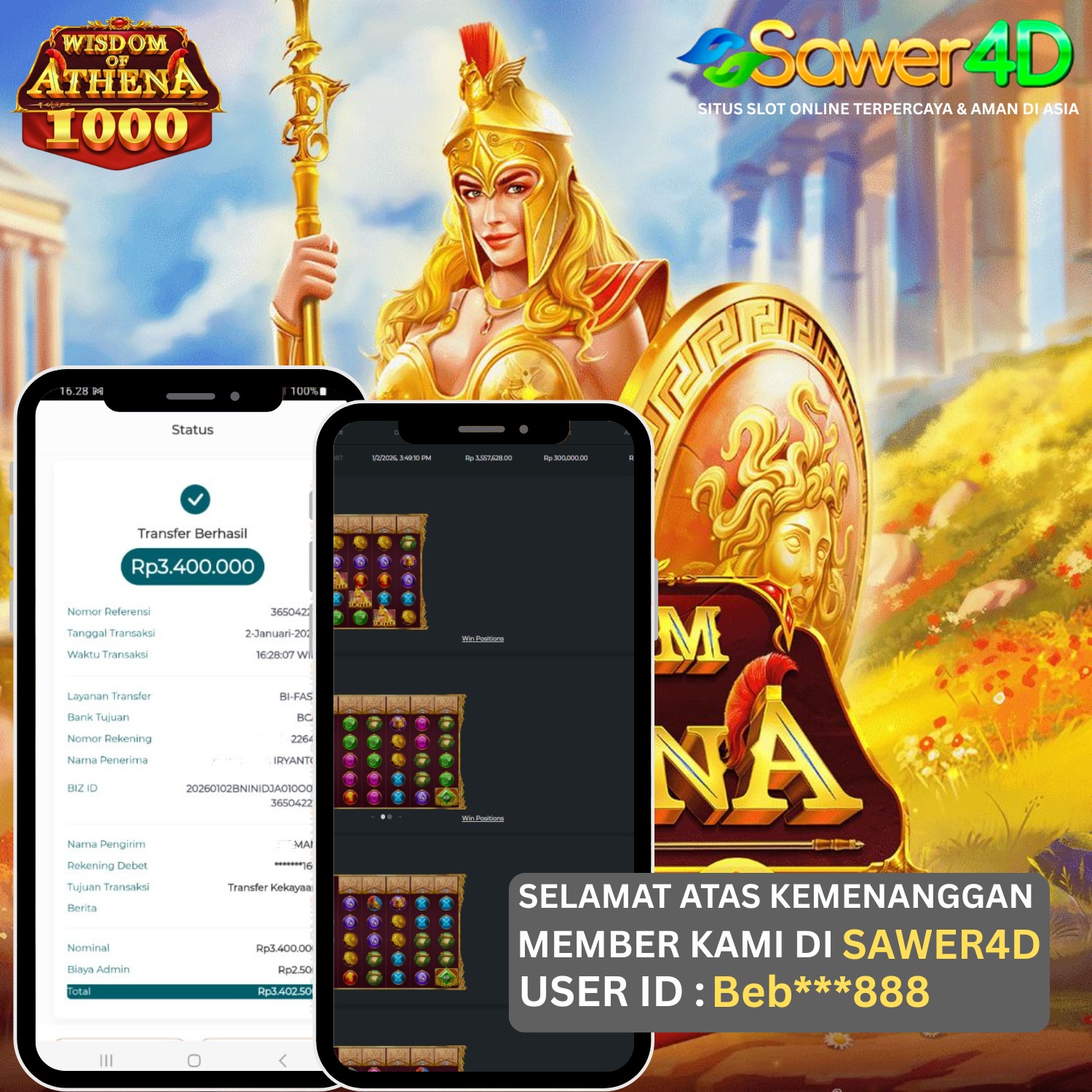 Selamat menikmati hasil kemenangan di Wisdom of Athena 🔥 Setiap putaran terasa bernilai, momentum terjaga, dan hasil akhirnya di luar ekspektasi
