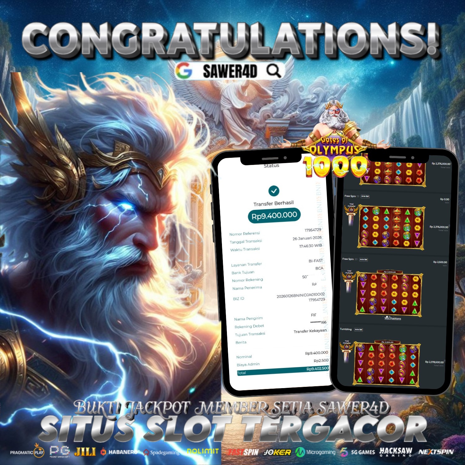 PETIR MENYAMBAR! ⚡🔥 Kemenangan di Gate of Olympus mantap bosku 💰