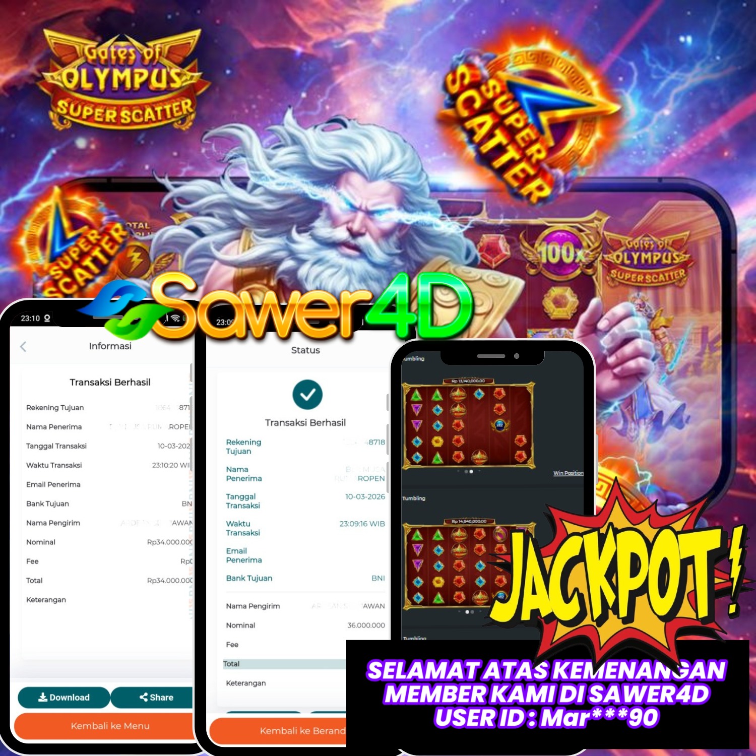 “KEMENANGAN FANTASTIS! Super Scatter berhasil membawa pulang total kemenangan hingga 200JT. Hoki besar benar-benar berpihak hari ini!”