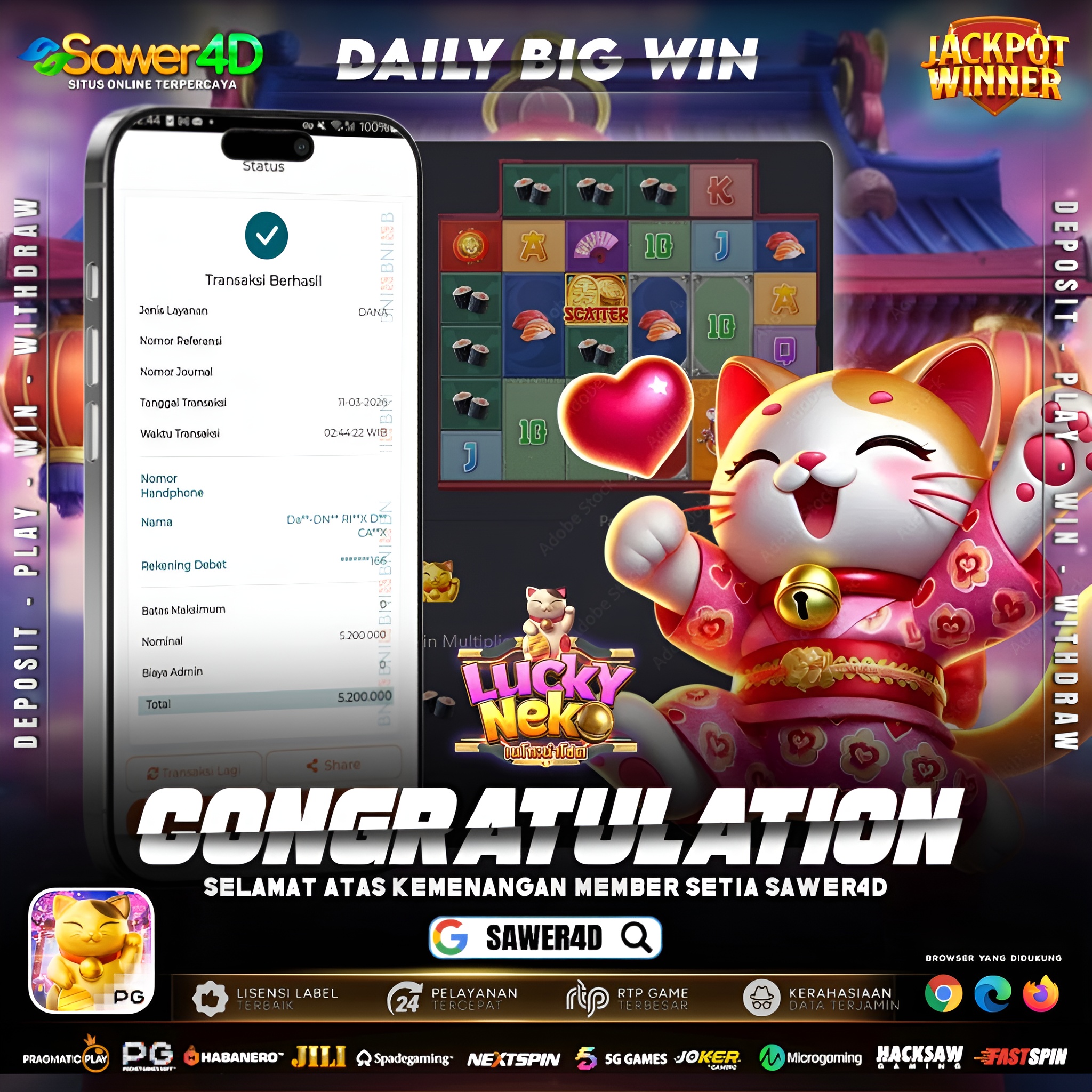 LUCKY NEKO lagi bawa hoki besar! 🐱🍀 Scatter muncul, wild bertambah, kemenangan langsung pecah!