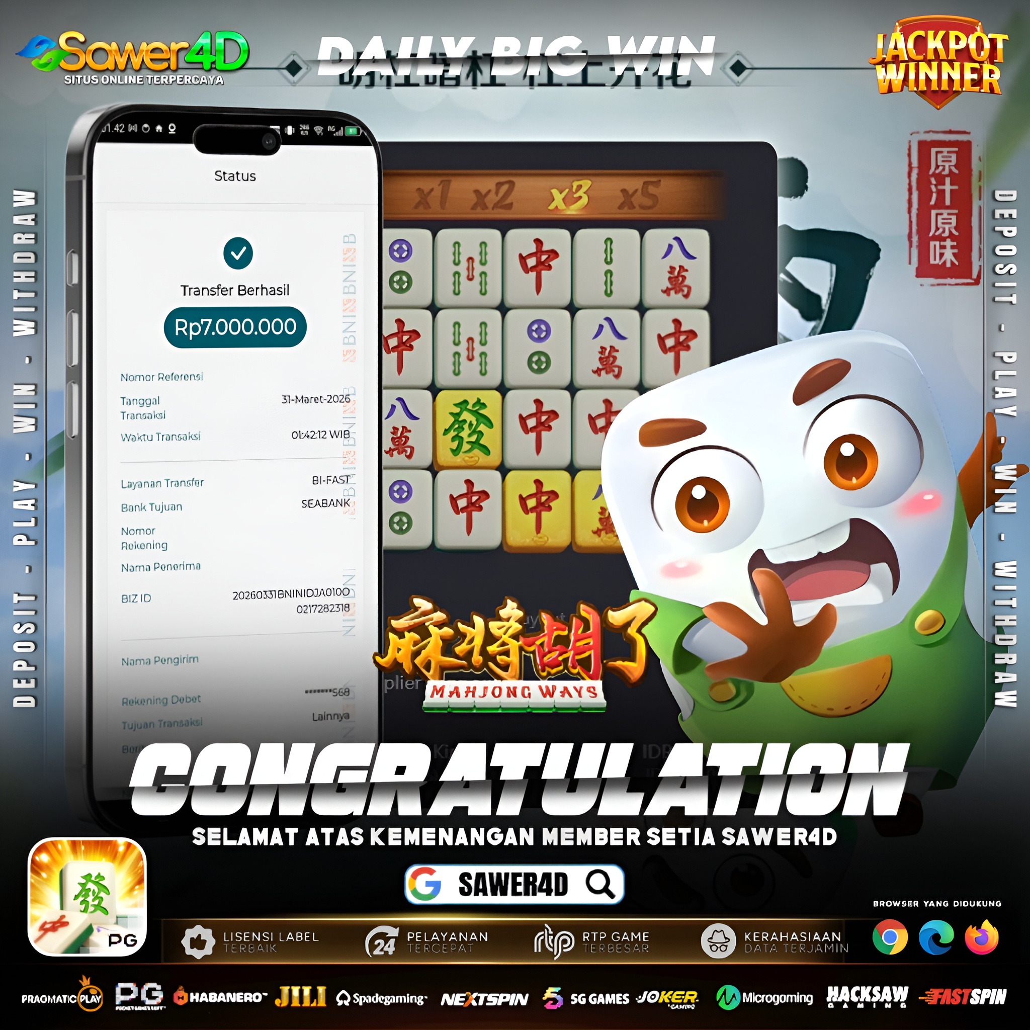 Iseng main, malah cuan gede 😍 7 juta dari Mahjong, rezeki gak kemana 🤑Main santai, cuan maksimal 😍