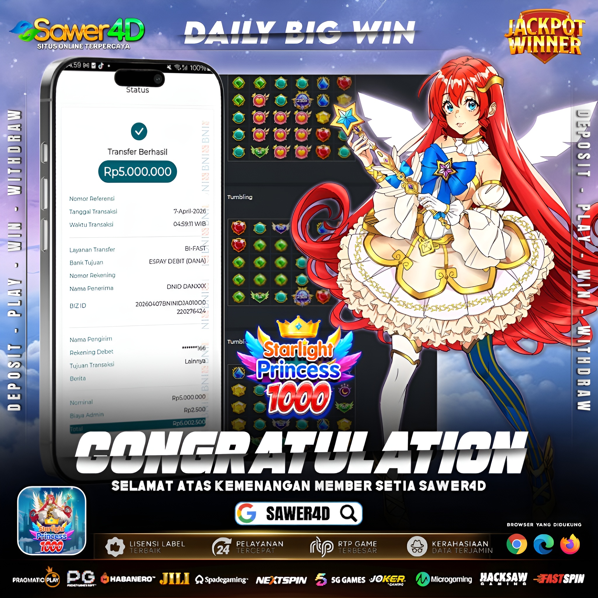 Princess lagi baik banget hari ini 👑 hit demi hit masuk, dan BOOM! tembus 5 juta tanpa ampun 💸