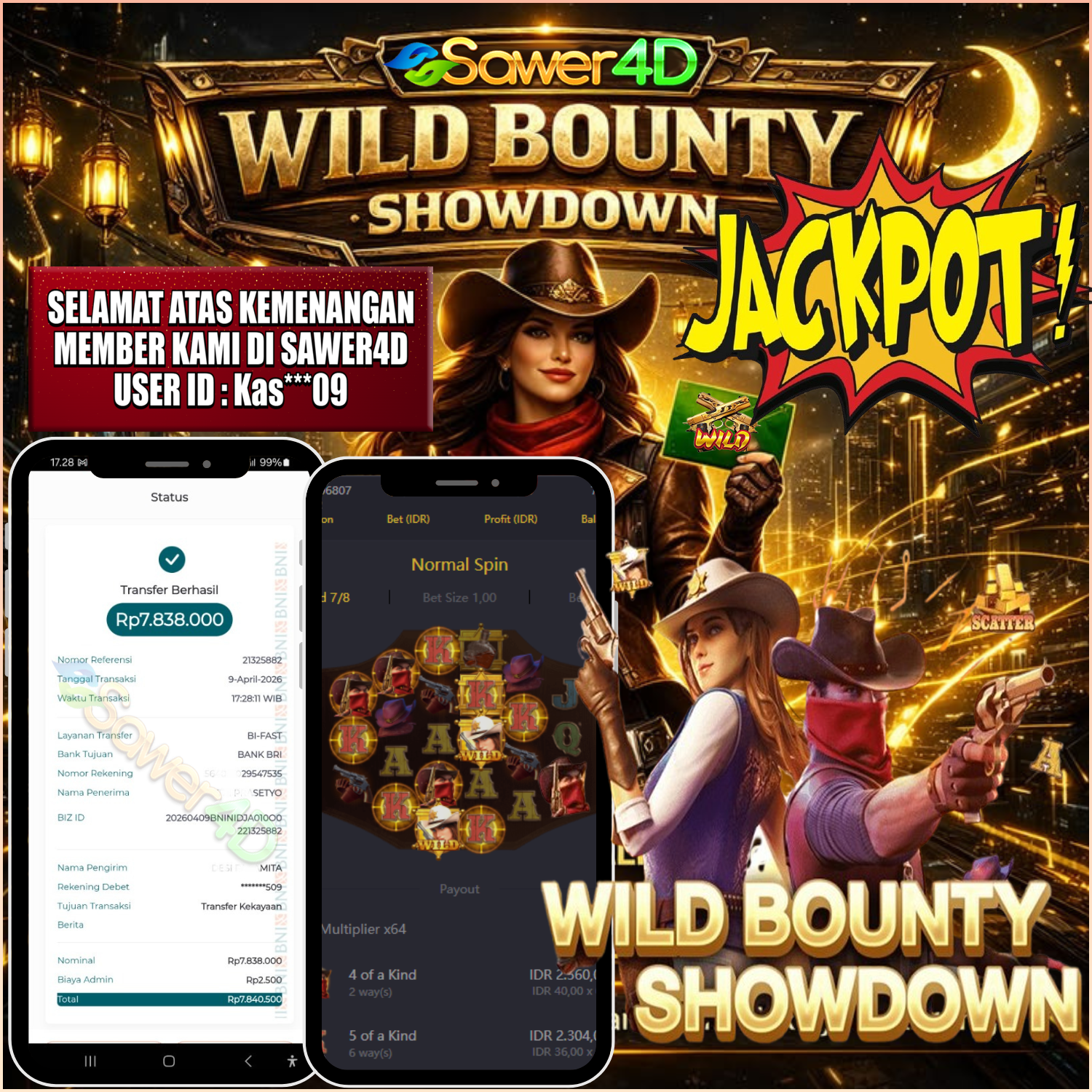 Modal Receh Main santai, hasilnya Tidak main-main! 😎 Wild Bounty Showdown langsung memberikan kemenangan sampai 7,8 juta! CAIRR!!💰