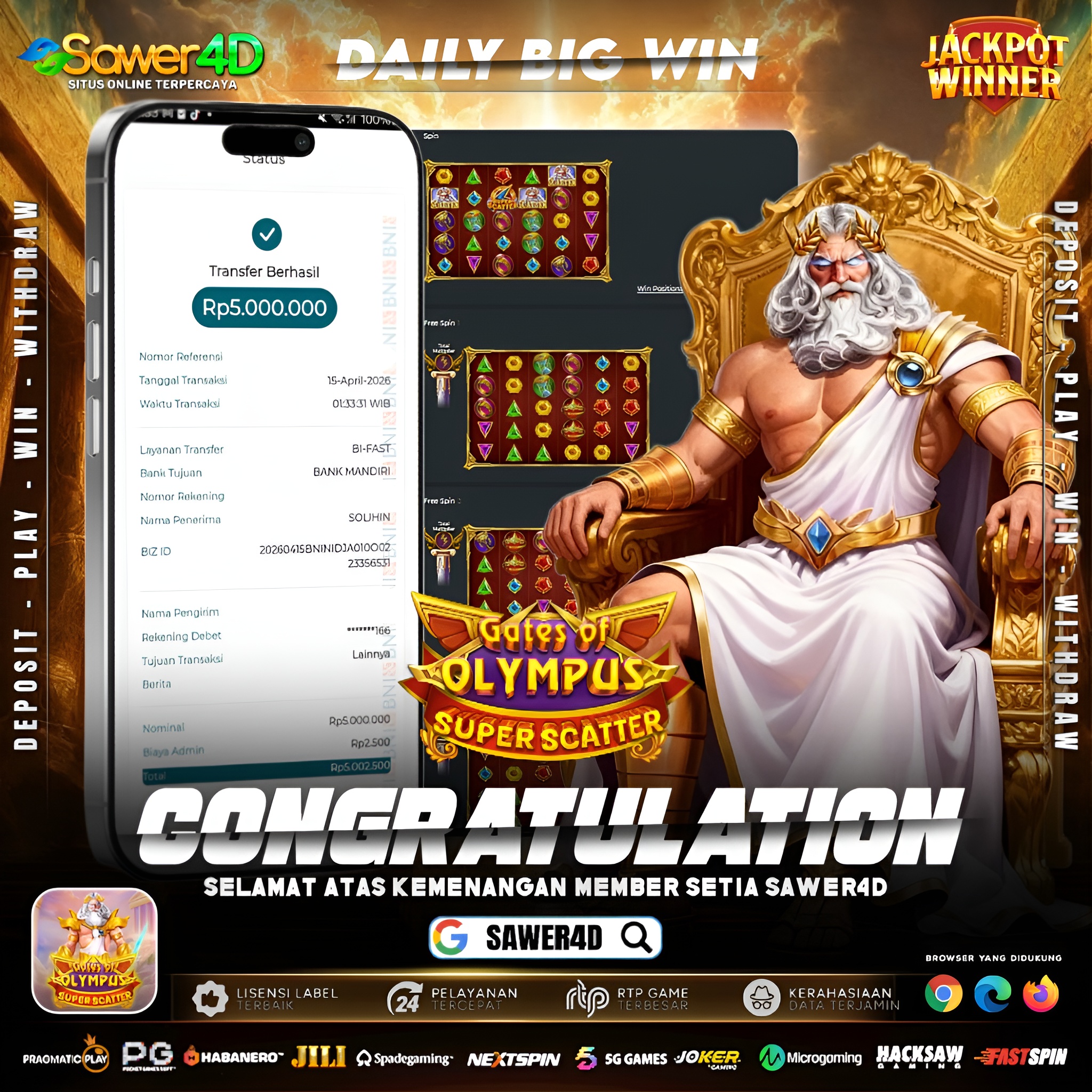 “Petir menyambar, cuan pun datang! ⚡💸 Gates of Olympus Super Scatter buktiin hoki lagi di puncak!”