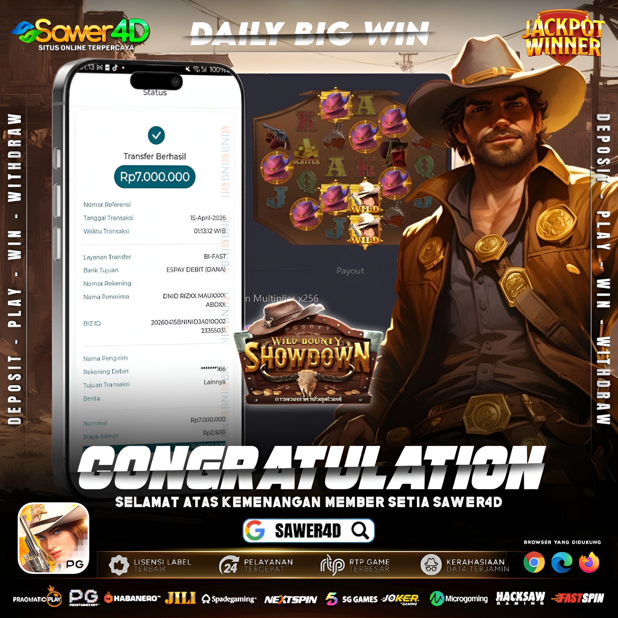“Lagi gacor parah! 🔥 Wild Bounty Showdown buktiin kalau hoki lagi di pihak kita dengan 7 juta!”