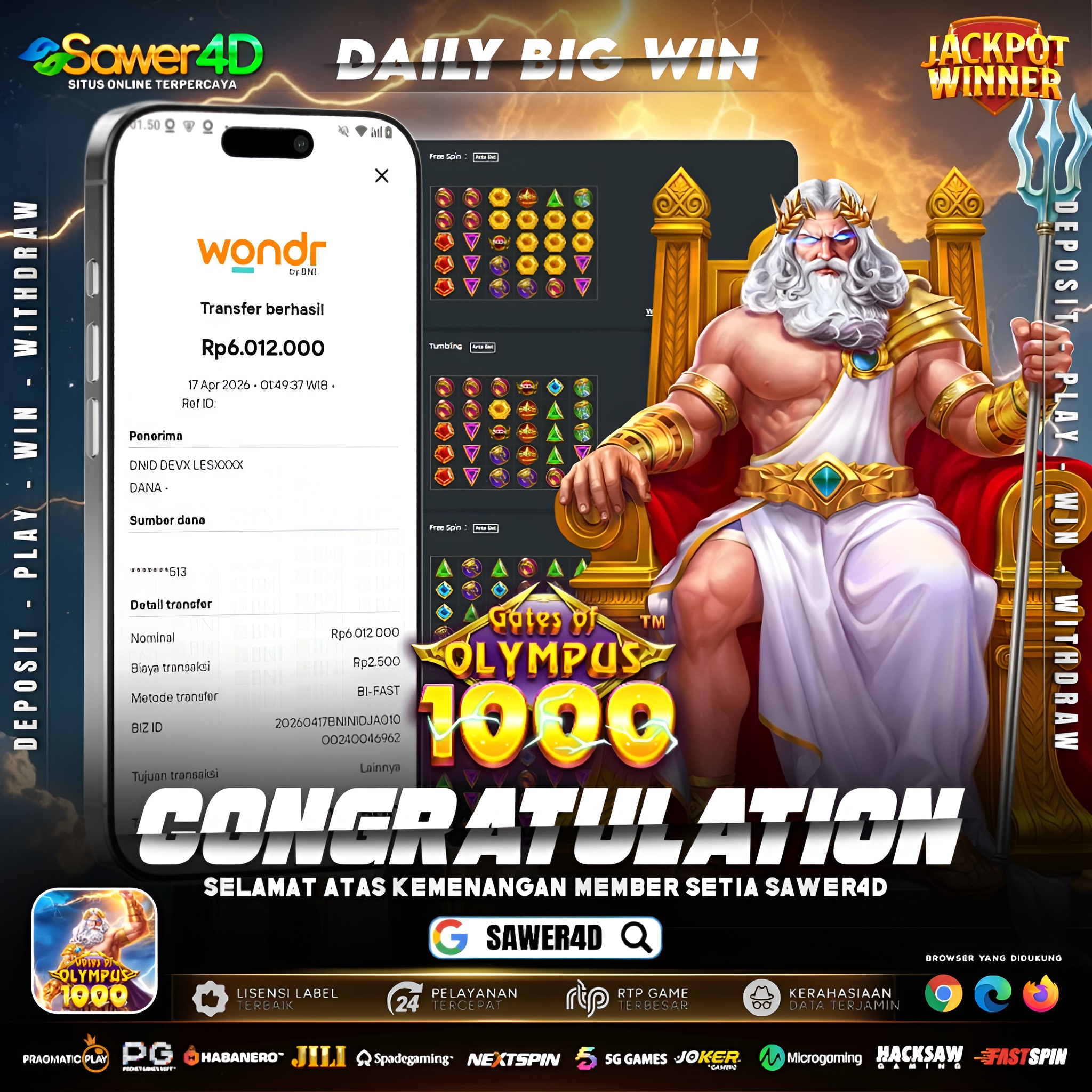 “Modal santai, hasil gak santai! 🔥 Spin di Gates of Olympus 1000 langsung pecah, wede 6 juta hari ini! 💸 Zeus lagi baik banget!”