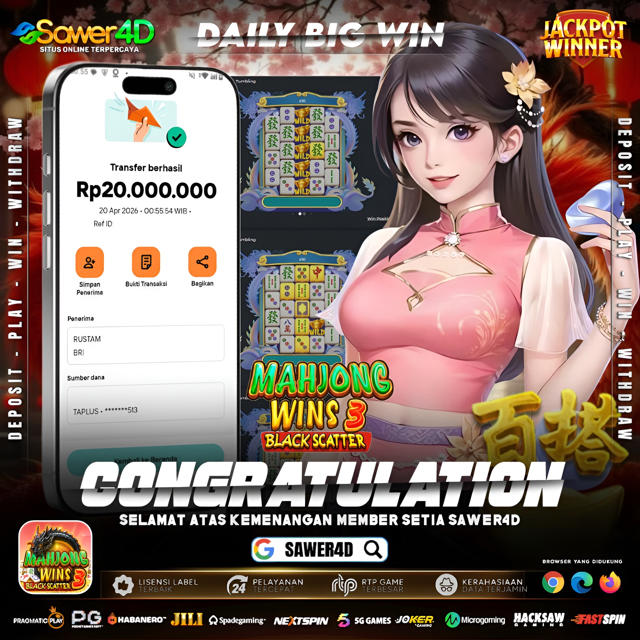 “Ini dia momen yang ditunggu-tunggu 💥 Mahjong Wins 3 – Black Scatter tembus wede 20 juta! Yuk gas sekarang, siapa tau giliran kamu berikutnya! 🎯💰”