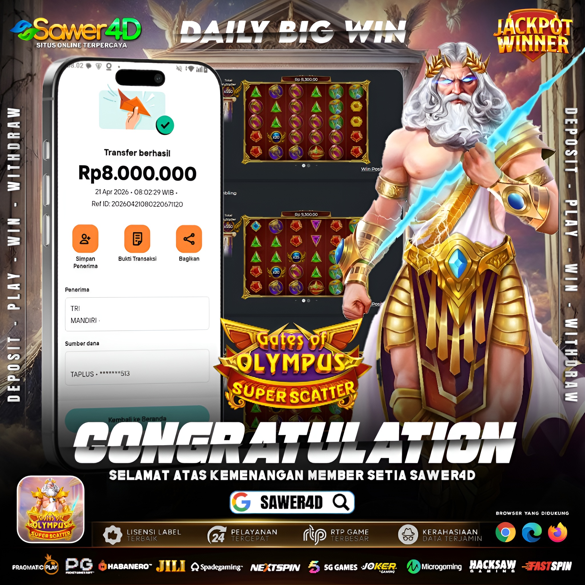 “Lagi hoki di Gates of Olympus Super Scatter 🔥 Scatter turun terus, multiplier merah nggak berhenti… langsung wede 8 juta! 💸”