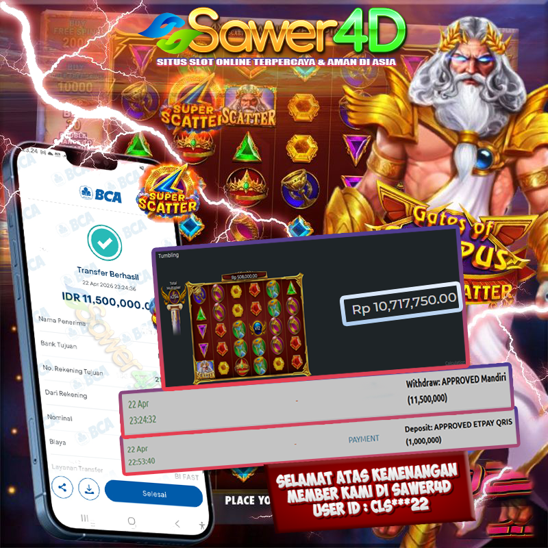 SELAMAT KEPADA MEMBER SETIA SAWER4D Putaran Gates of Olympus Super Scatter 😎 benar-benar berpihak malam hari ini dan membawa hasil fantastis sekali! 💰