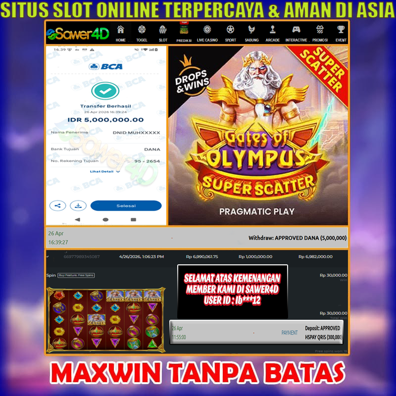 Sekali buypin langsung caer Gates of Olympus Super Scatter Meledak langsung cuan 5 juta!💰💰 tanpa drama-drama, cusss langsung daftar dan mainkan sekarang juga!
