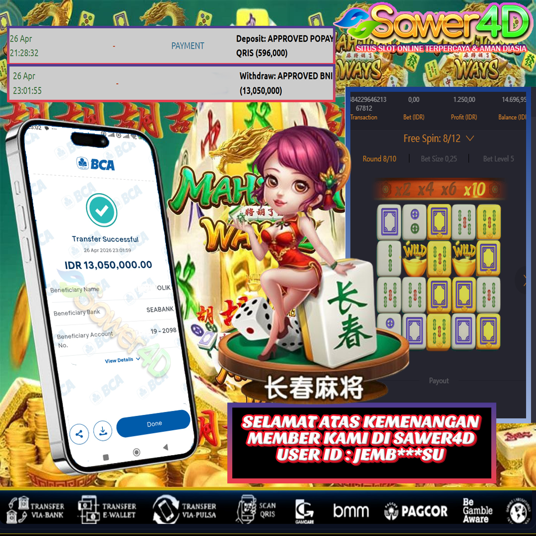 SELAMAT KEPADA MEMBER SETIA SAWER4D Putaran Mahjong Ways 😎 benar-benar berpihak lagi malam hari ini sekali meledak 13 juta caerrrr 💰