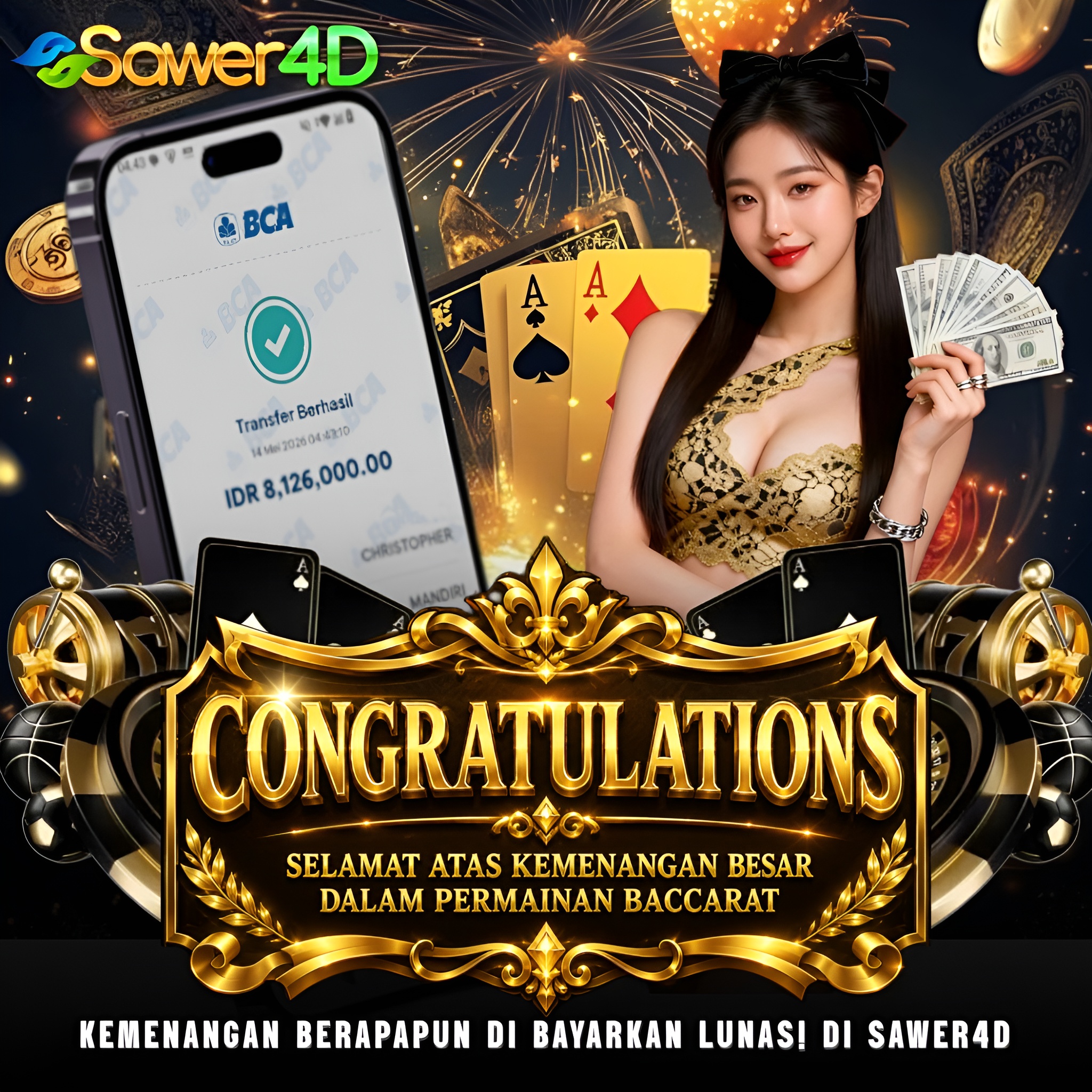 KEMENANGAN BESAR LAGI LAGI DATANG DARI LIVE BACCARAT DI SAWER4D DENGAN KEMENANGAN Rp.8.126.000 🔥💎
