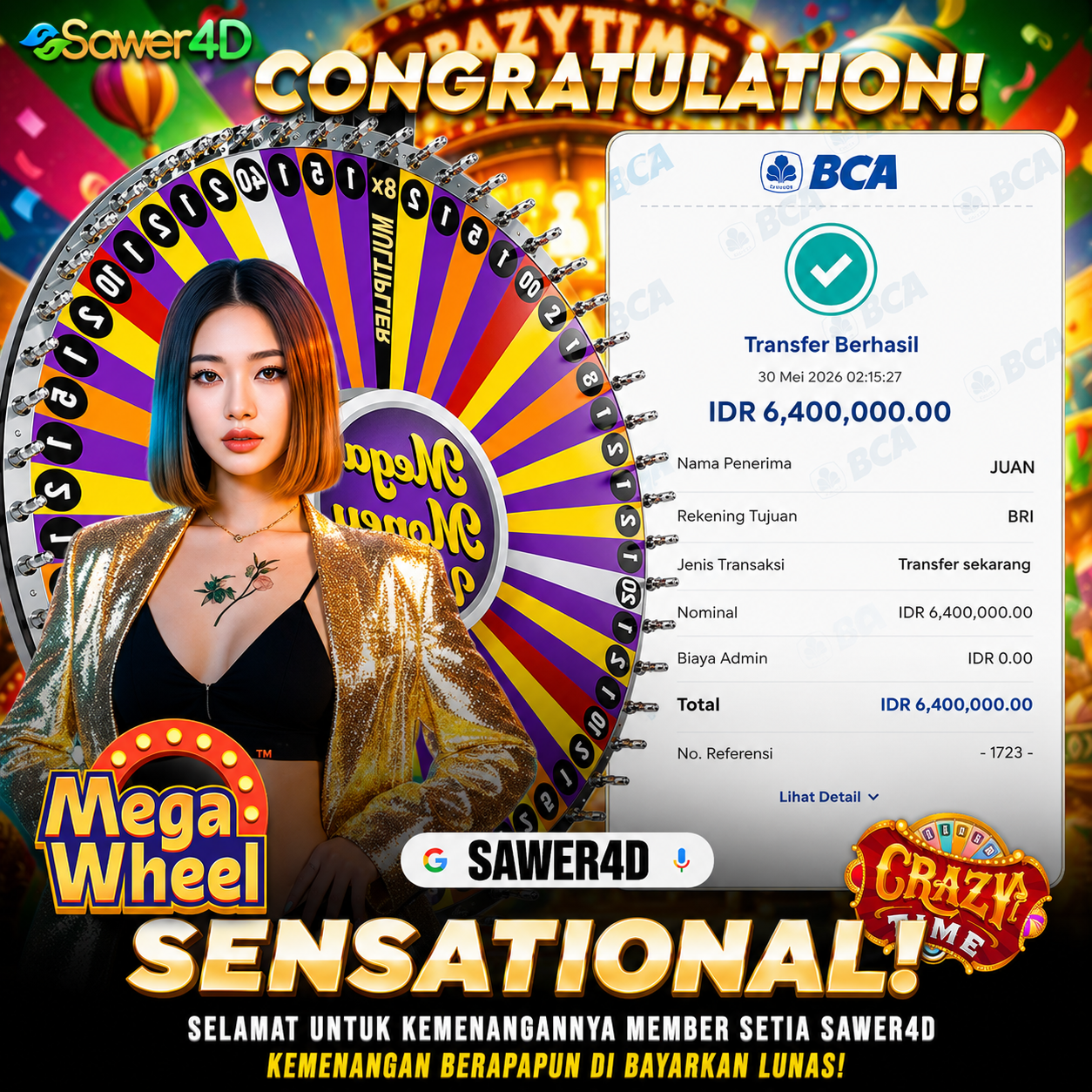 LIVE CASINO MEGA WHEEL LAGI LAGI MENGGUNCANG DUNIA