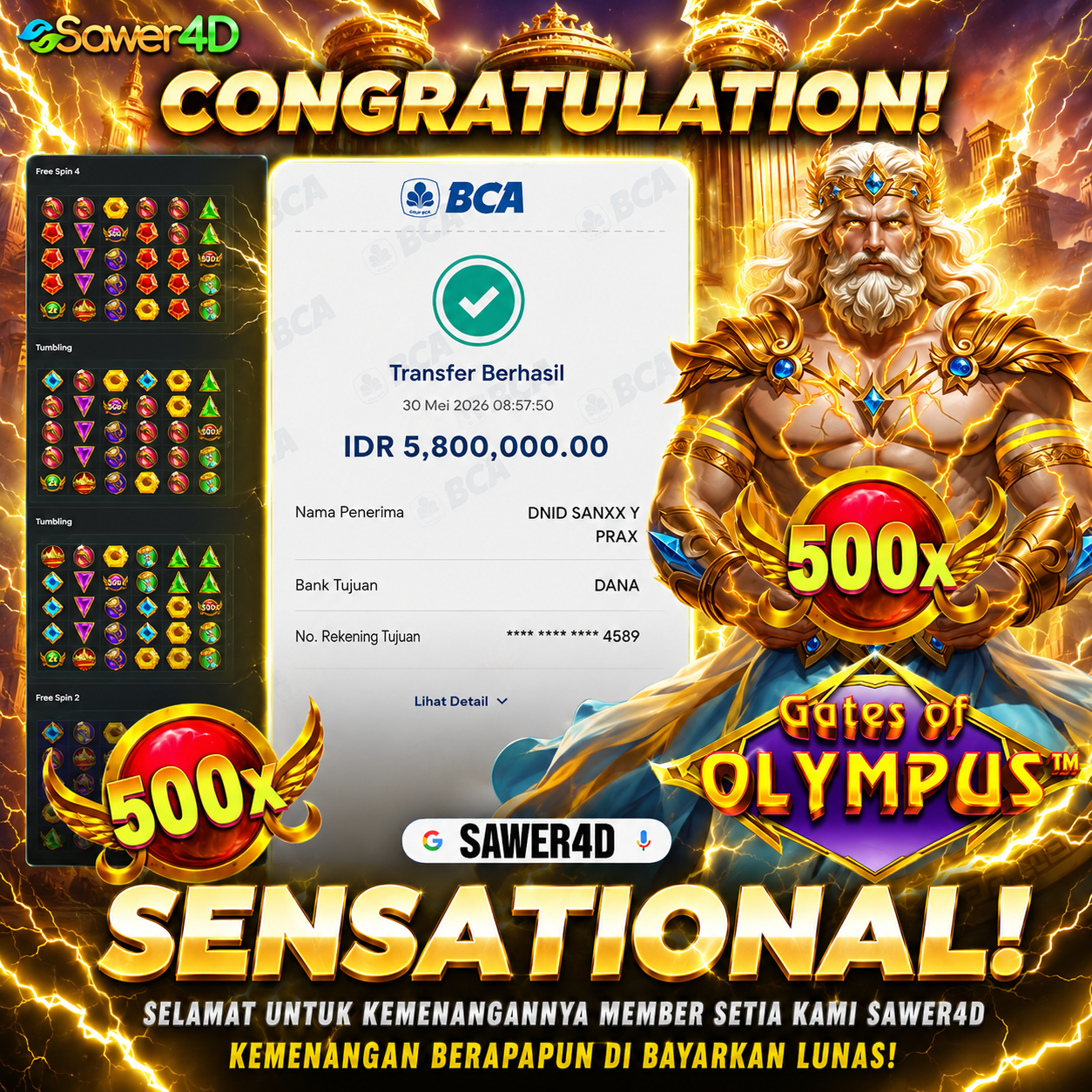 TAK ADA HENTINYA GATES OF OLYMPUS MEMBERIKAN PERKALIAN X500 MELEDAK REKENING SEKETIKA