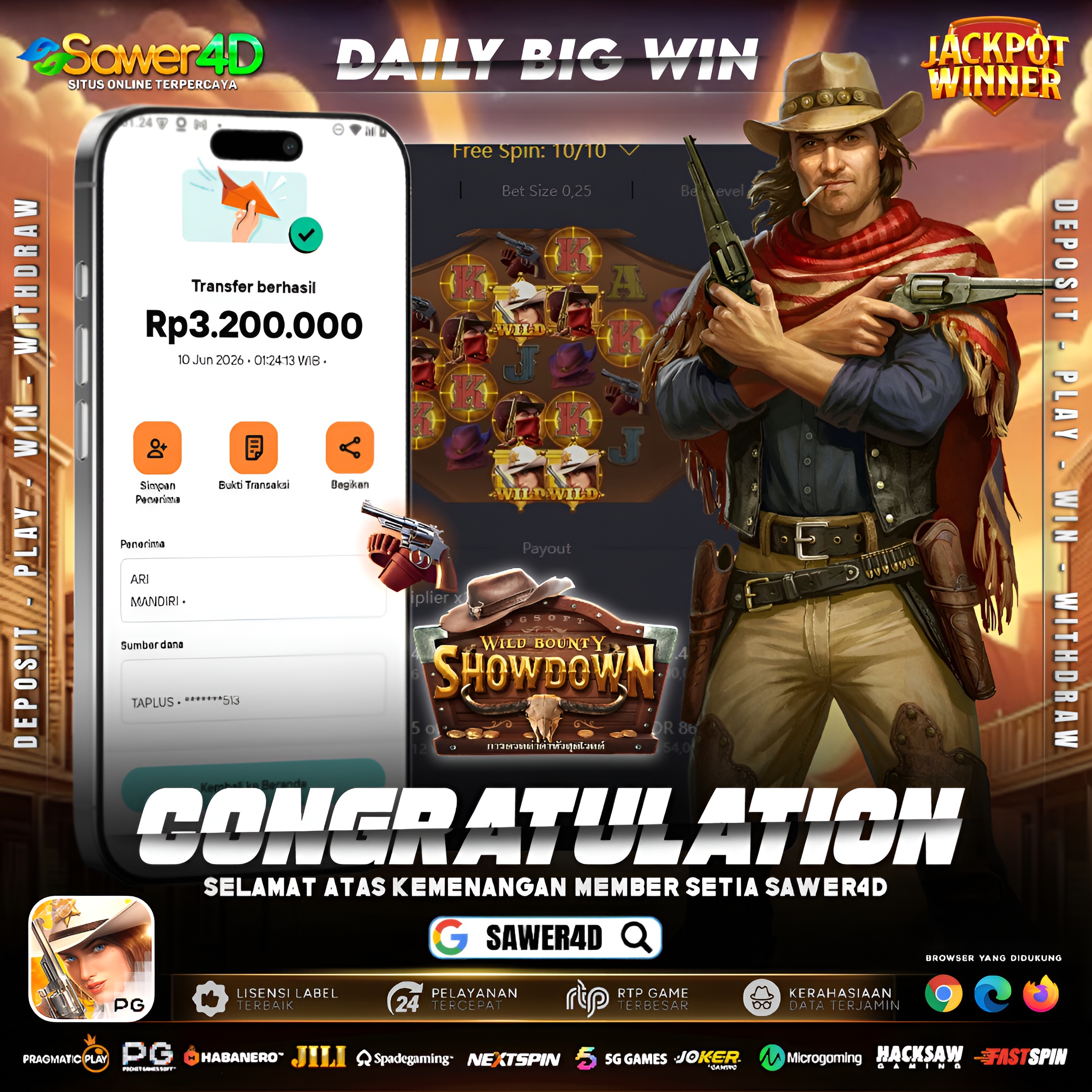 Wild Bounty Showdown lagi gacor banget hari ini! Bonus beruntun, bounty berjatuhan, dan cuan 3,2 juta berhasil diamankan. 🔥
