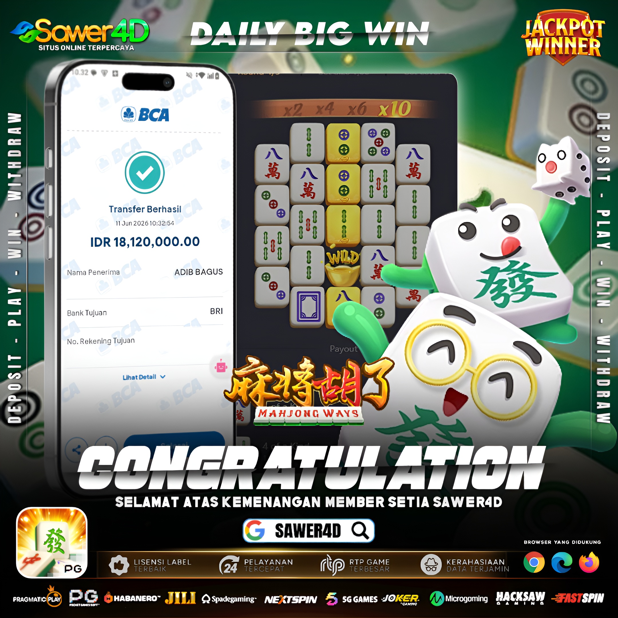 Scatter bermunculan, pengali terus naik, dan kemenangan besar pun berhasil dikantongi! 💰🀄