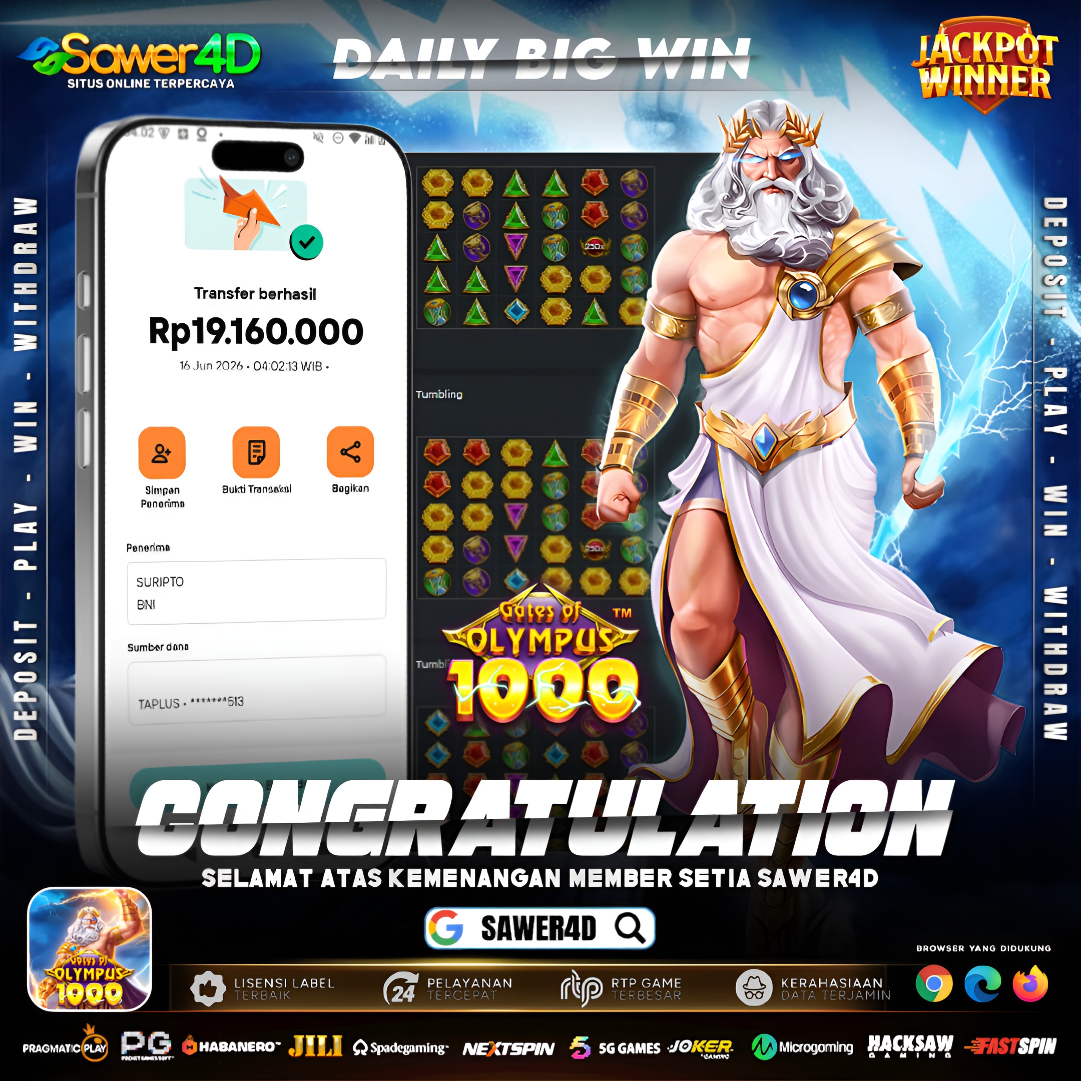 Gate of Olympus 1000 benar-benar menggila hari ini! Multiplier terus berdatangan, petir Zeus nggak ada ampun, dan akhirnya cuan Rp19 juta berhasil masuk kantong. 🔥💸