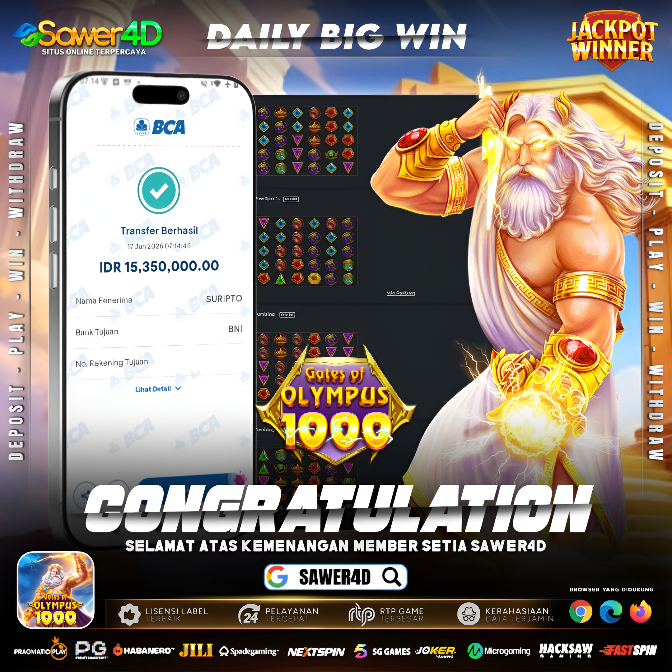Petir Zeus menyambar tanpa ampun! Multiplier beruntun, saldo langsung terbang tinggi dan sukses cair 15 juta. Saatnya menikmati hasil cuan hari ini! 💸🔥"