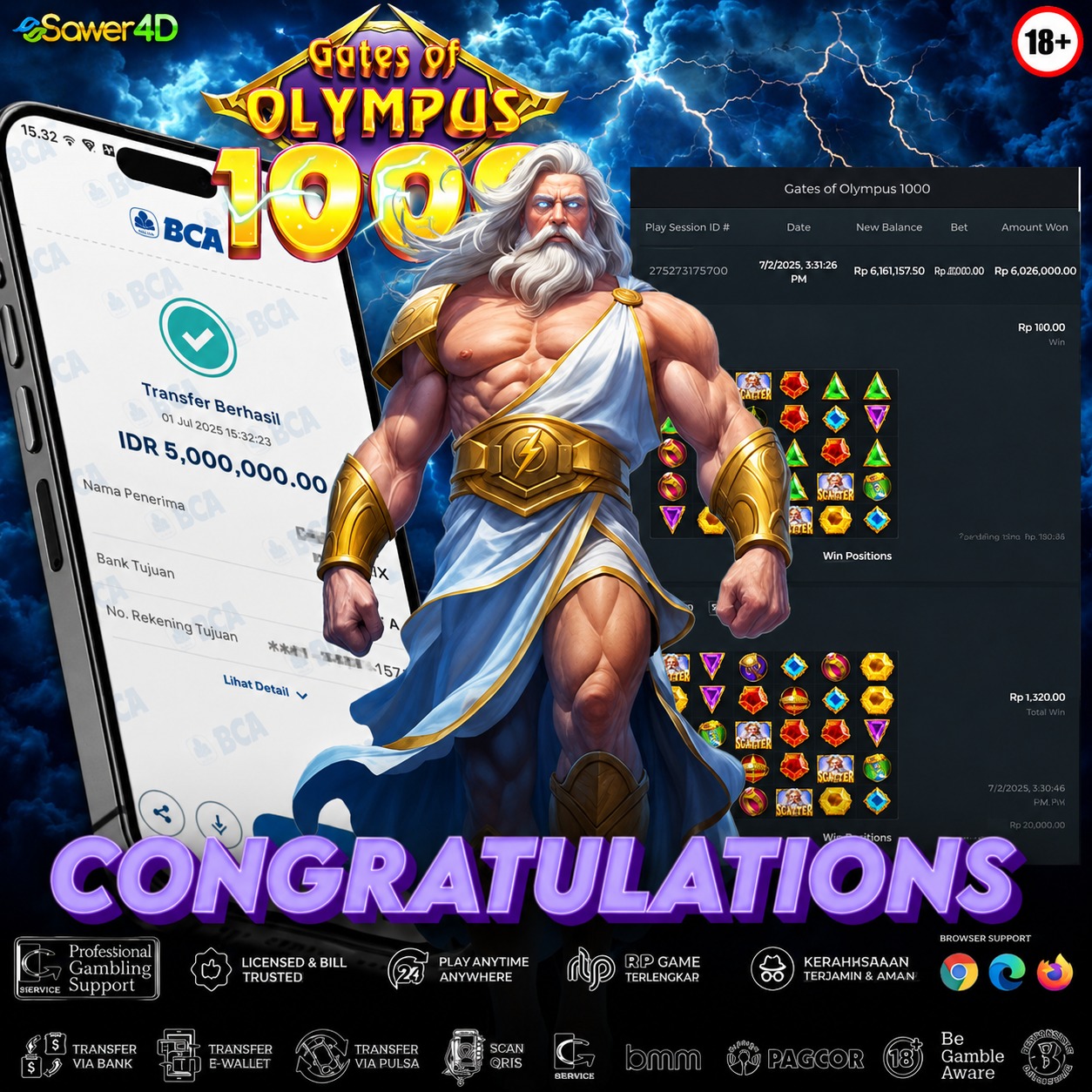 Zeus lagi baik hati! Petir menyambar, multiplier beruntun, kemenangan langsung melesat! ⚡🏆