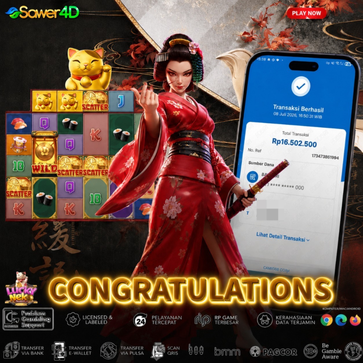 🐱 Lucky Neko lagi bagi-bagi keberuntungan! Wild beruntun bikin kemenangan terus mengalir! 💰🔥