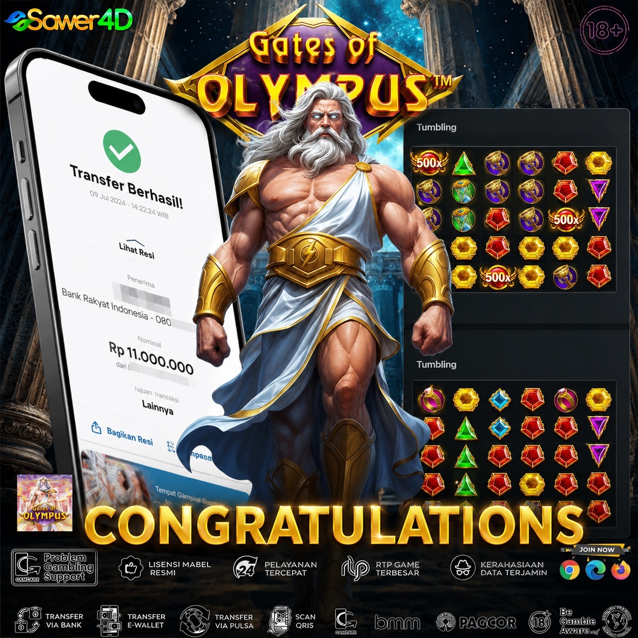 Zeus lagi bermurah hati! Petir multiplier menyambar, kemenangan langsung meledak! 💰⚡