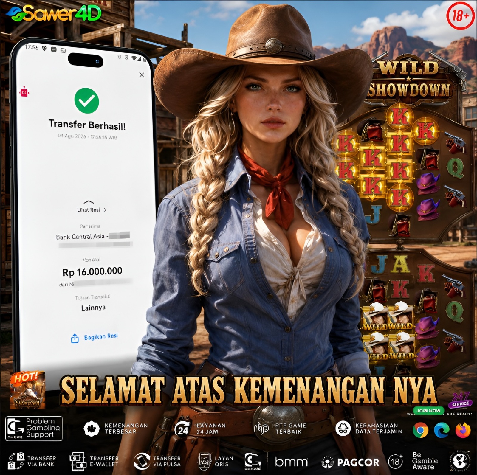 ⭐ Kemenangan spektakuler di Wild Showdown! Terima kasih telah menikmati permainan dan semoga harimu menyenangkan.