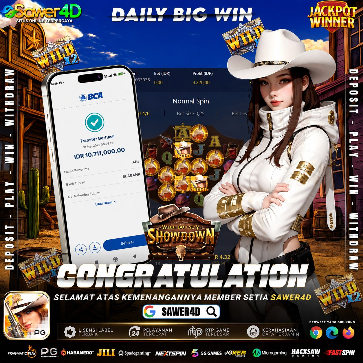 🎉 SELAMAT! Kemenangan spektakuler di Wild Bounty Showdown! 🔥💰 Sekali spin, langsung bawa pulang kemenangan! Mantap banget! 🏆✨