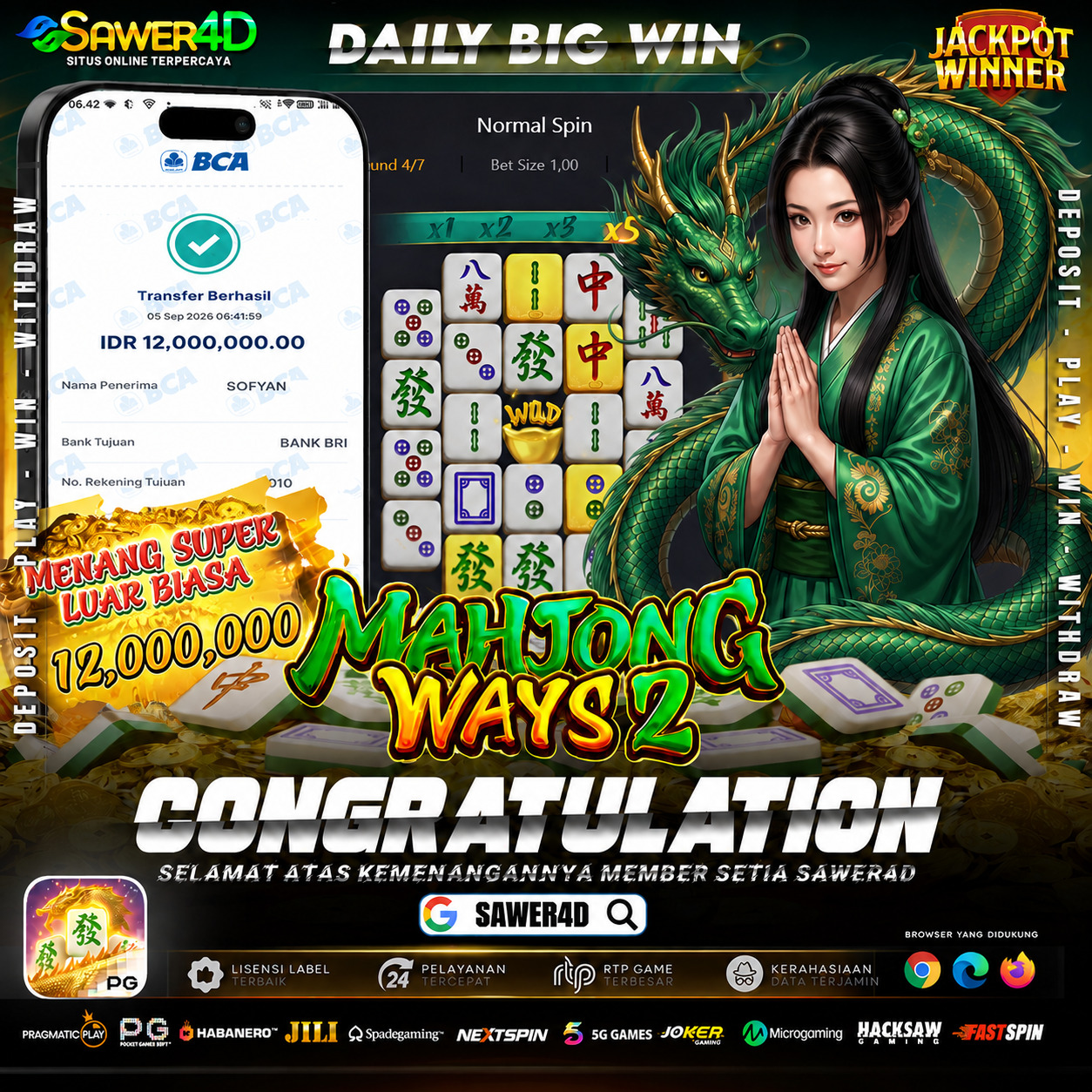 🔥 SELAMAT ATAS KEMENANGANNYA DI MAHJONG WAYS 2! 🀄🏆 Hasil yang mantap banget, kemenangan berhasil diraih hari ini! 🎉✨