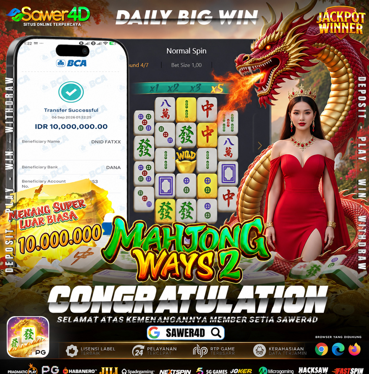 🎉 Selamat atas kemenangan yang diraih di Mahjong Ways 2! Momen yang benar-benar keren! 🔥