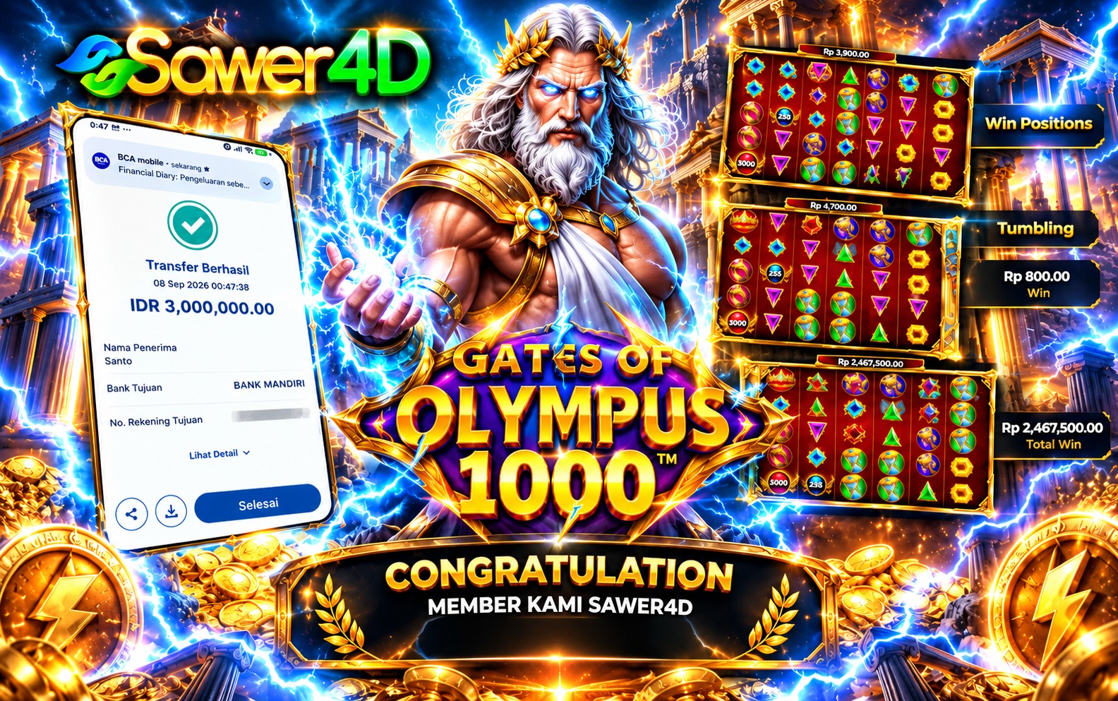 😎 Nice win! Hasil permainan Gates of Olympus kali ini benar-benar berkesan! 🔥