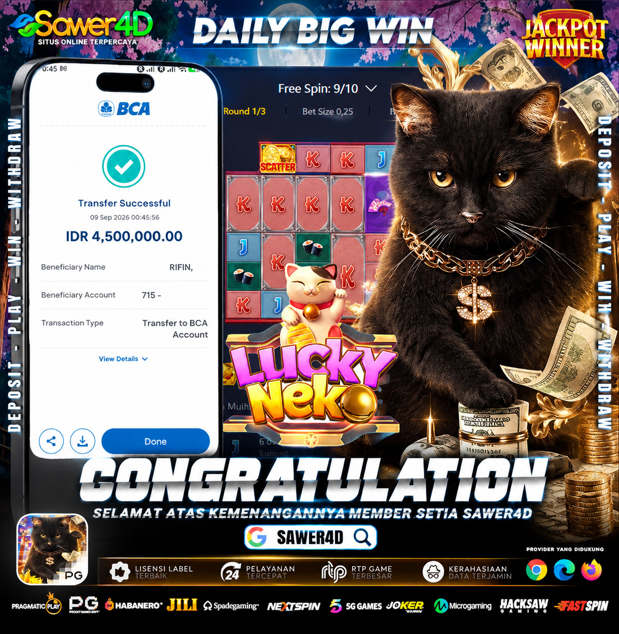 🎉🐾 Momen spesial berhasil diraih! Lucky Neko kali ini memberikan hasil yang berkesan!