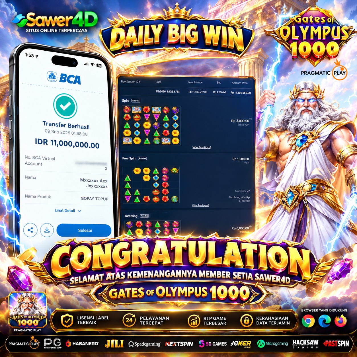 🌩️ Momen kemenangan berhasil diraih! Gates of Olympus 1000 memberikan hasil yang mantap hari ini! 🎉