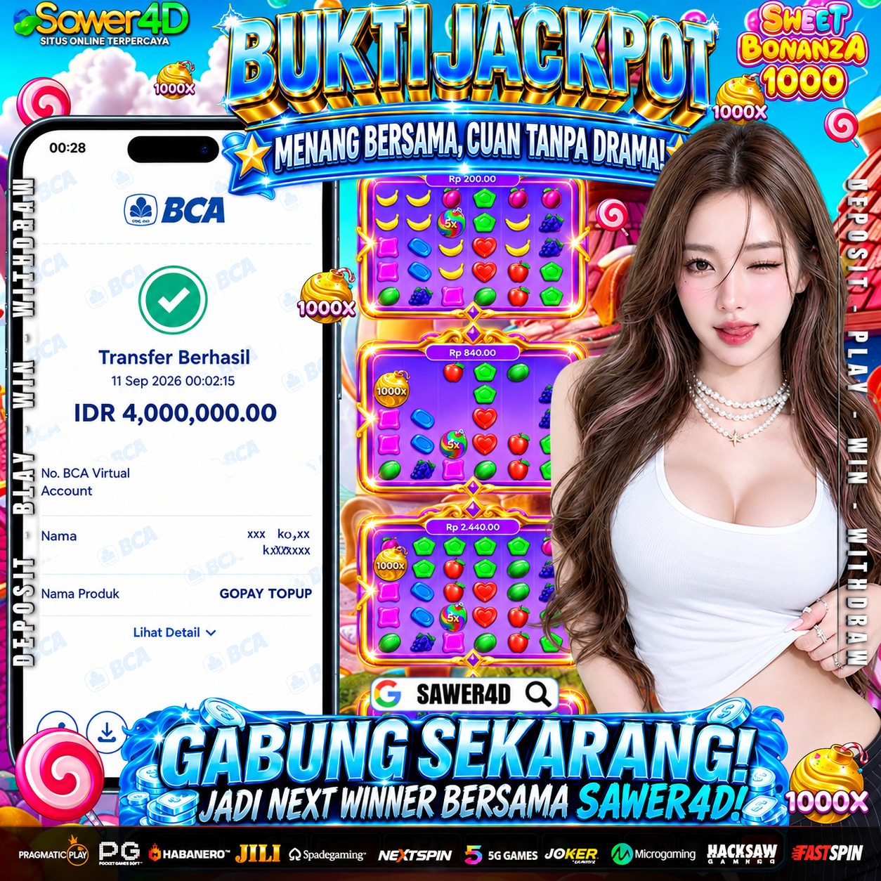 🍭🏆 SELAMAT ATAS KEMENANGAN DI SWEET BONANZA! Hasilnya manis banget! ✨