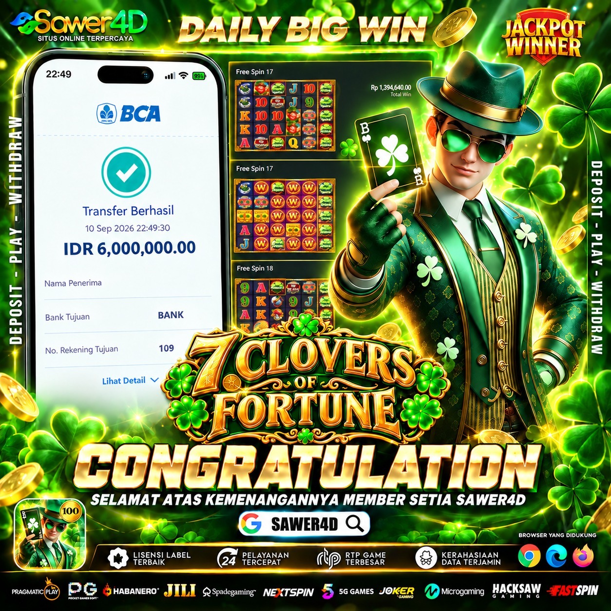 🏆✨Kelaaaaas, 7 clovers cuan banyak hari ini, main santai dan yakin pasti banyak kemenangan!!🎊🔥