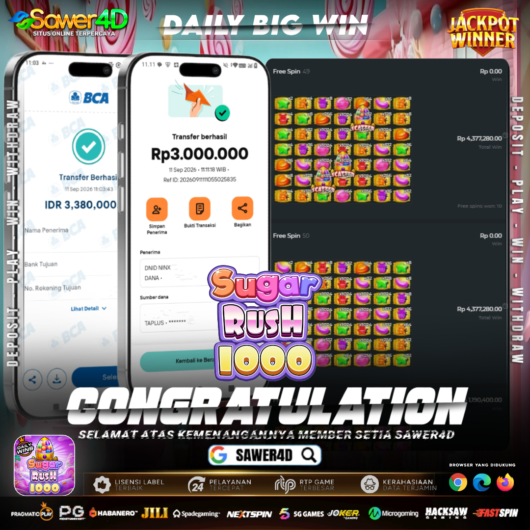 SUGAR RUSH 1000 LAGI DAN LAGI MEMBERIKAN KEMENANGAN BESAR KEPADA MEMBER SETIA KAMI SAWER4D^^