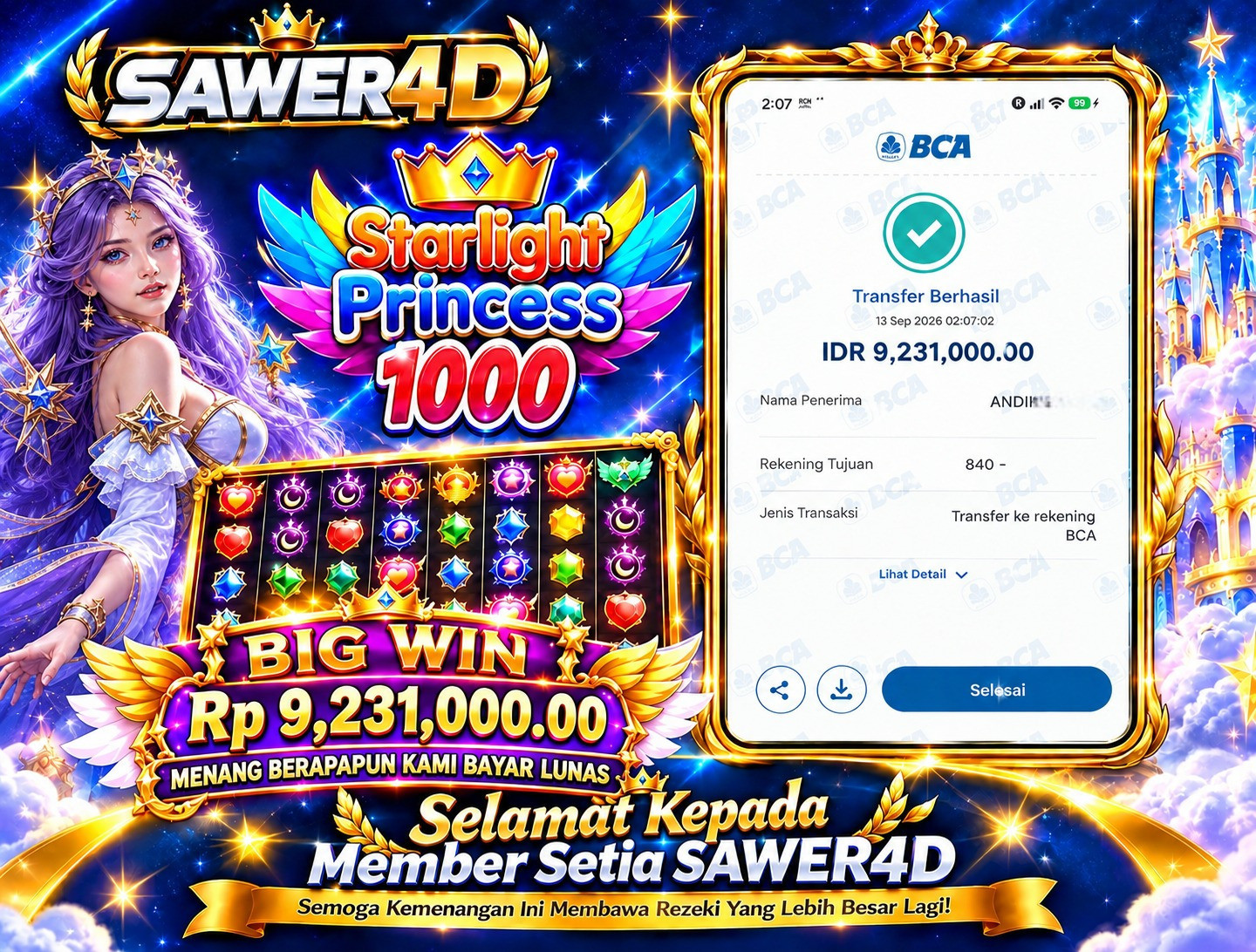 🏆🍬 KEMENANGAN MANIS DI STARLIGHT PRINCES 1000! Selamat atas hasil yang berhasil didapatkan! ✨